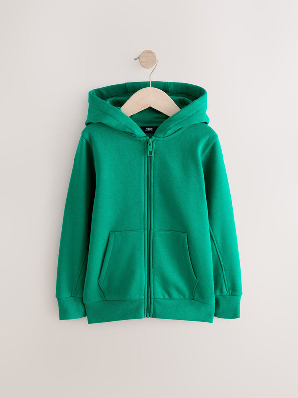 Dark Green Plain Zip Through Hoodie (3-16yrs)