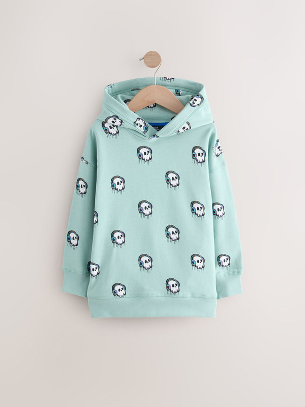 Mint Green Skull Graphic Hoodie (3-16yrs)