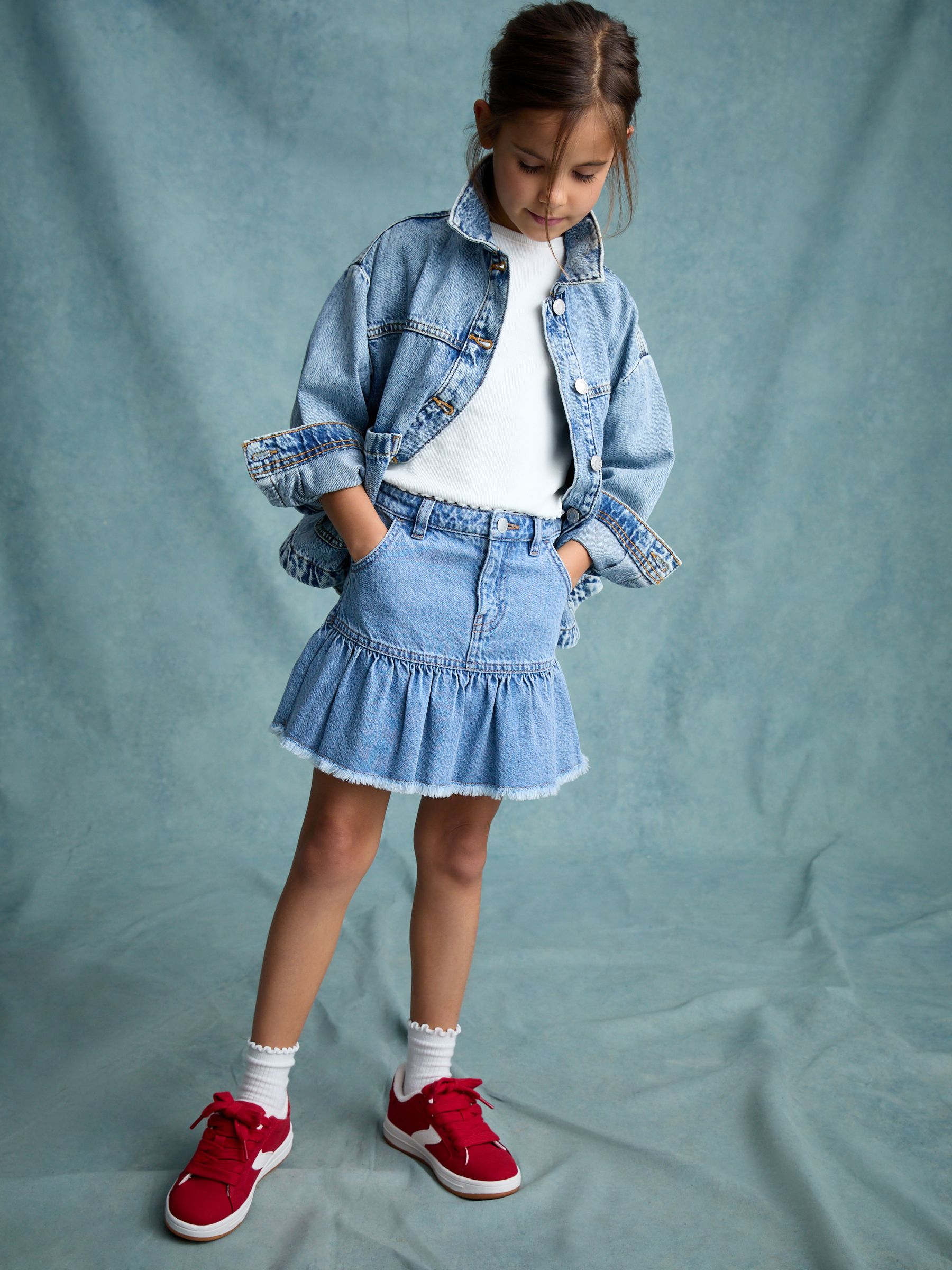 Mid Blue 100% Cotton Denim Skirt (3-16yrs)