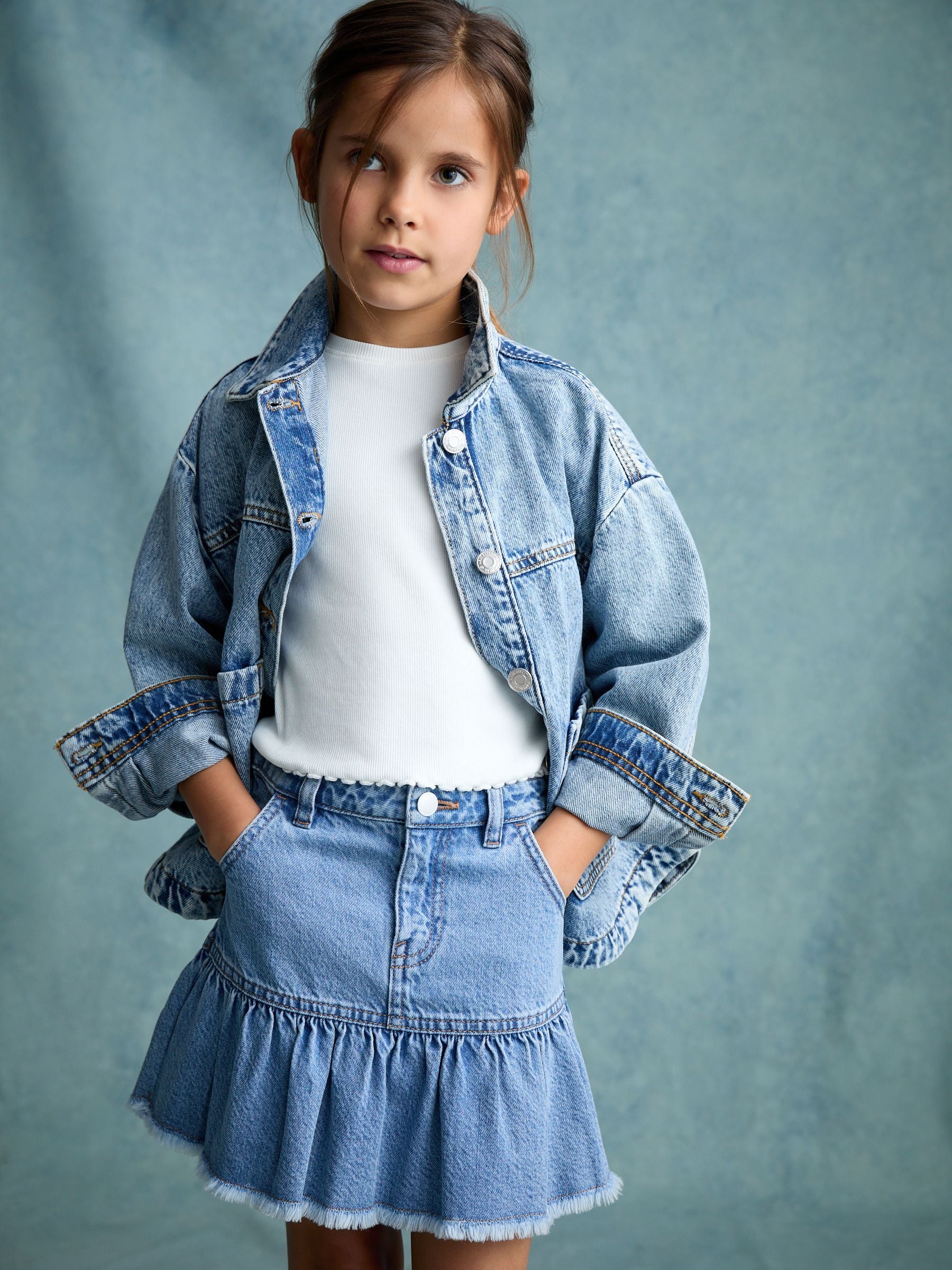 Mid Blue 100% Cotton Denim Skirt (3-16yrs)