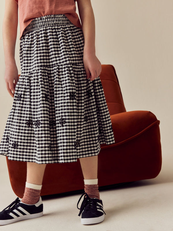 Black/White 100% Cotton Gingham Boho Skirt (3-16yrs)