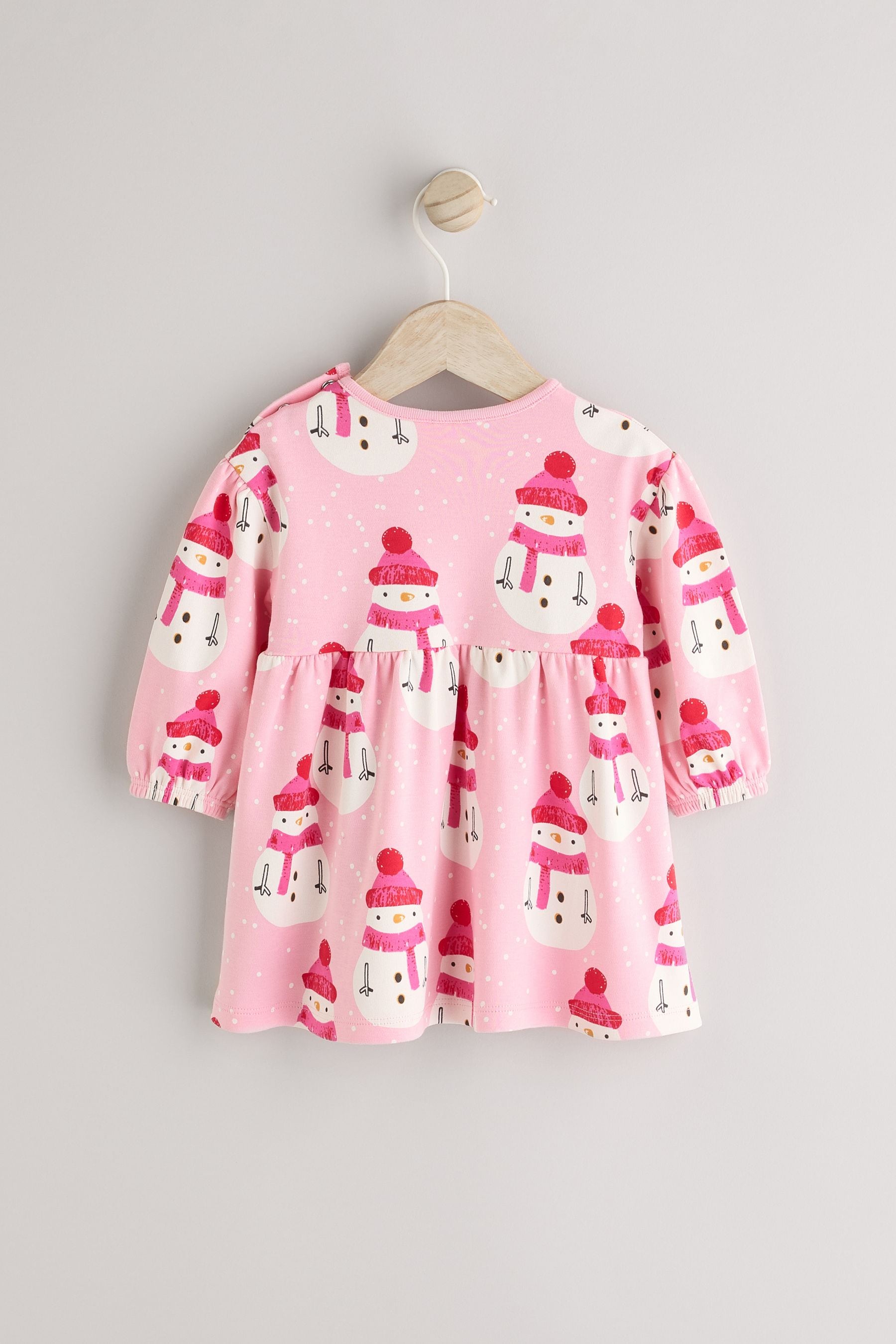 Pink Snowman Christmas Baby Jersey 100% Cotton Dress With Tights Set (0mths-2yrs)