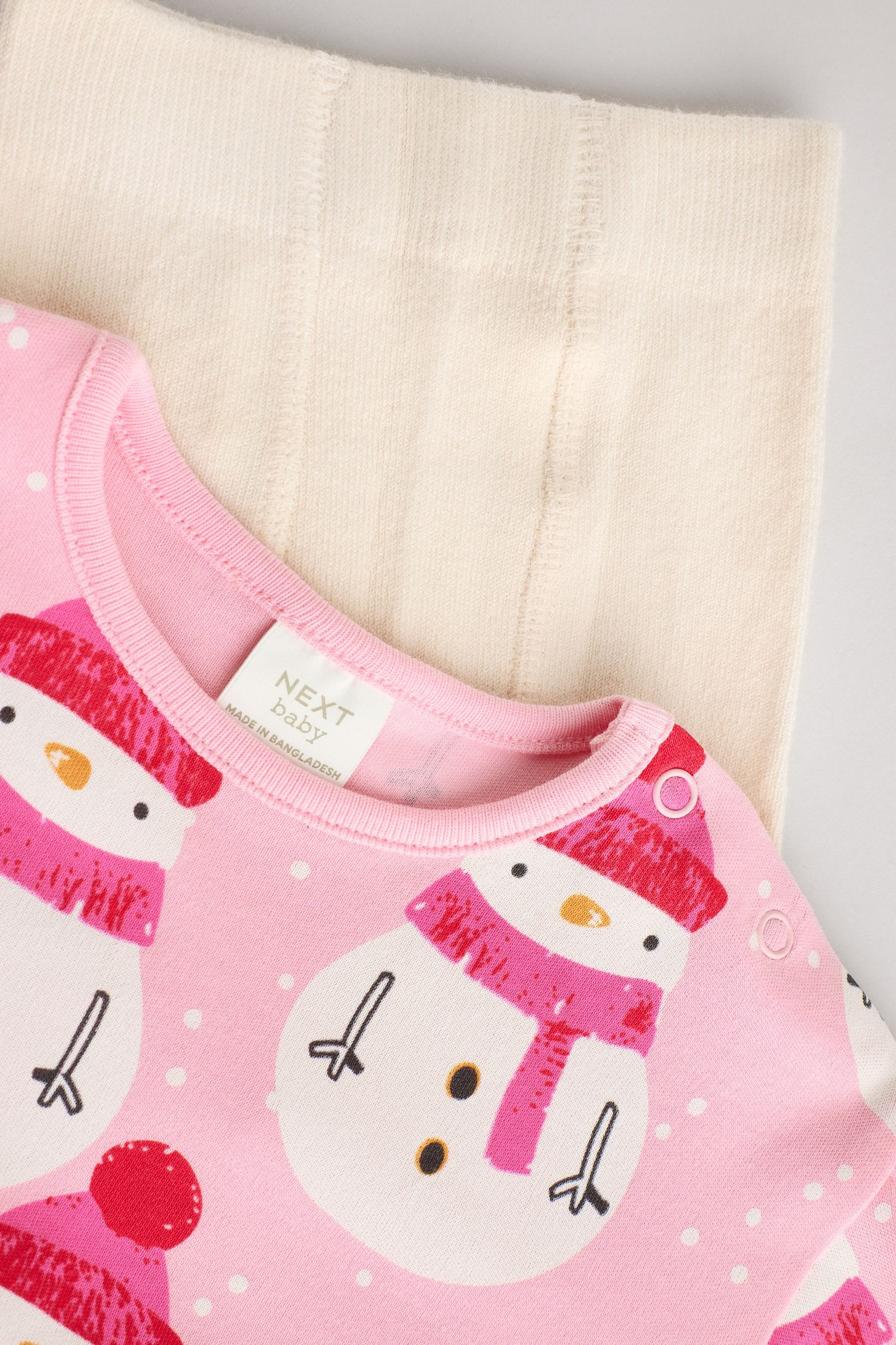 Pink Snowman Christmas Baby Jersey 100% Cotton Dress With Tights Set (0mths-2yrs)