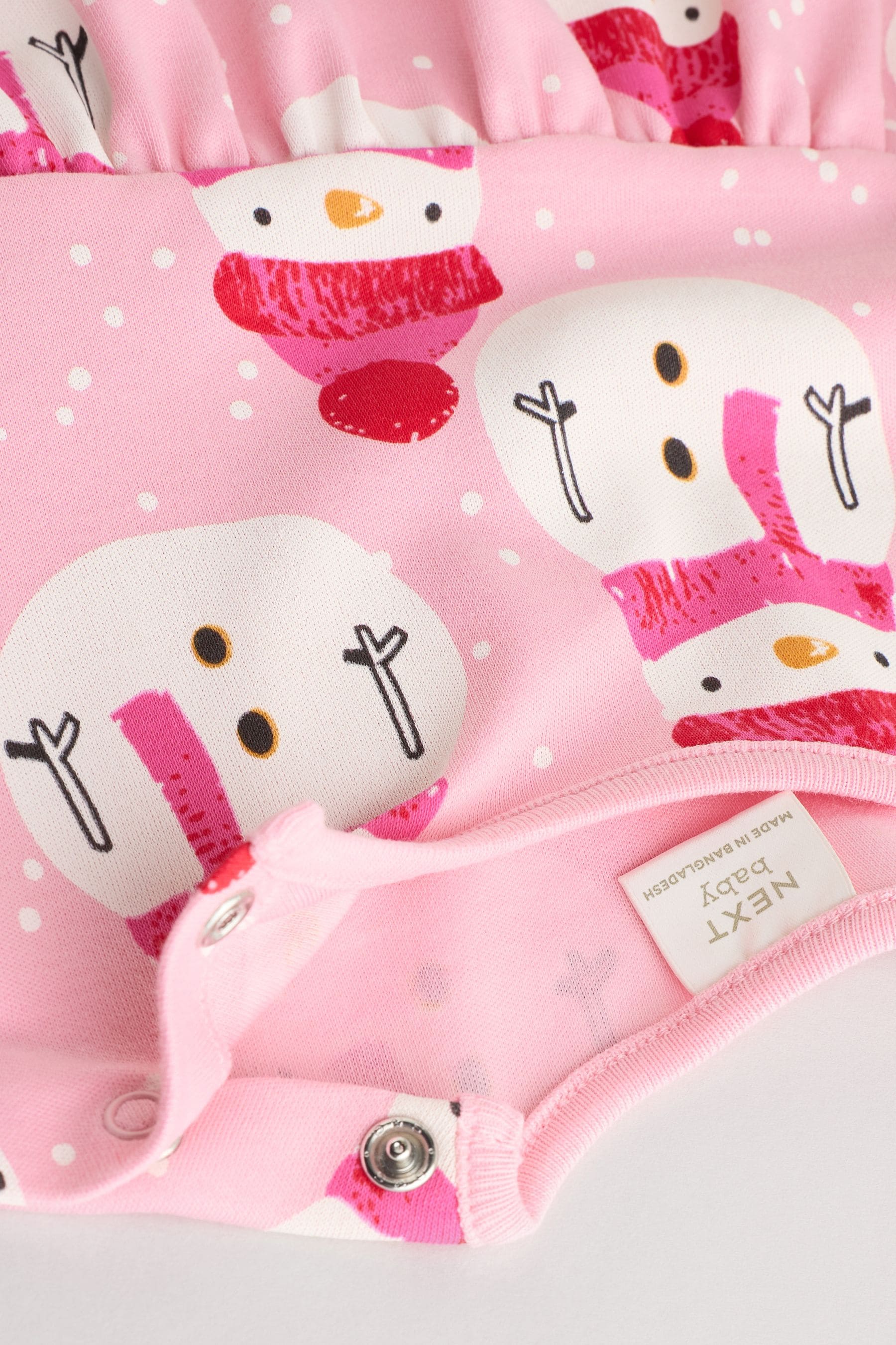 Pink Snowman Christmas Baby Jersey 100% Cotton Dress With Tights Set (0mths-2yrs)