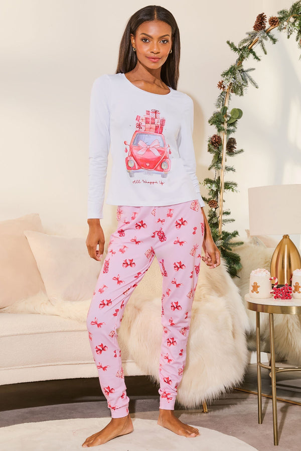 White Christmas Jersey Pyjama Trousers Set