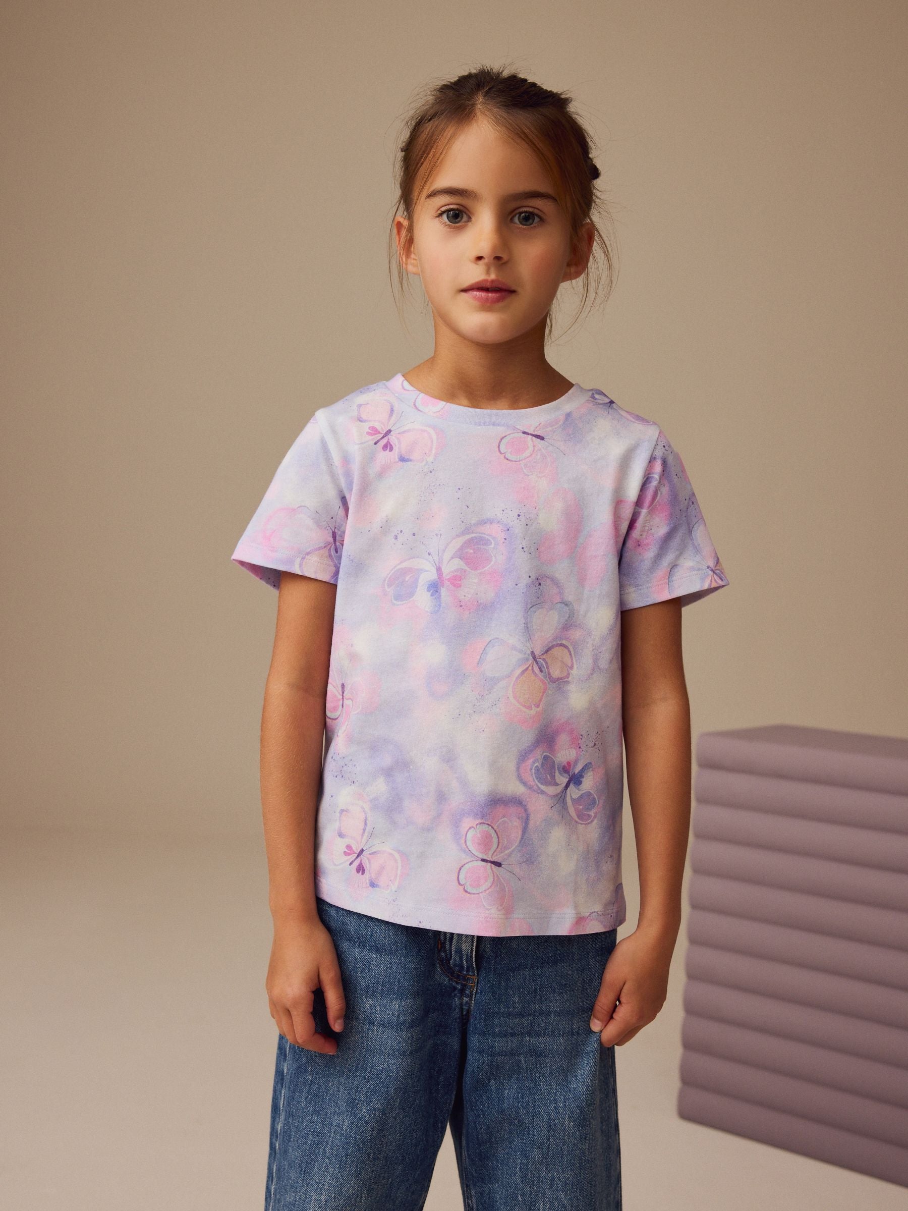 Lilac Purple Butterfly 100% Cotton T-Shirt (3-16yrs)