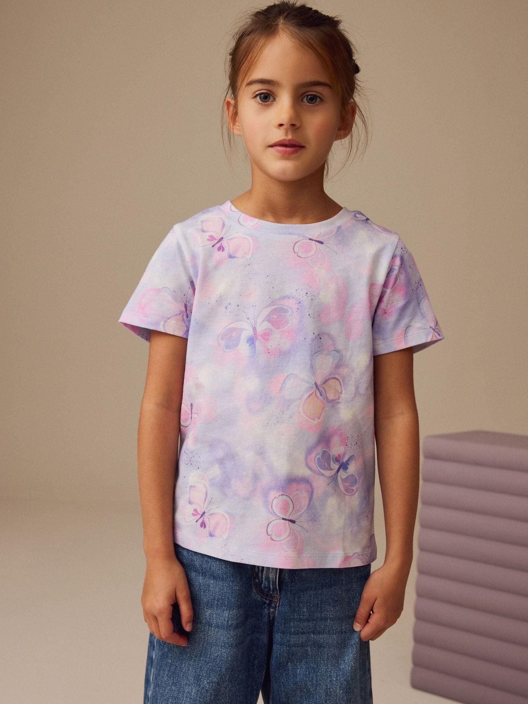 Lilac Purple Butterfly 100% Cotton T-Shirt (3-16yrs)