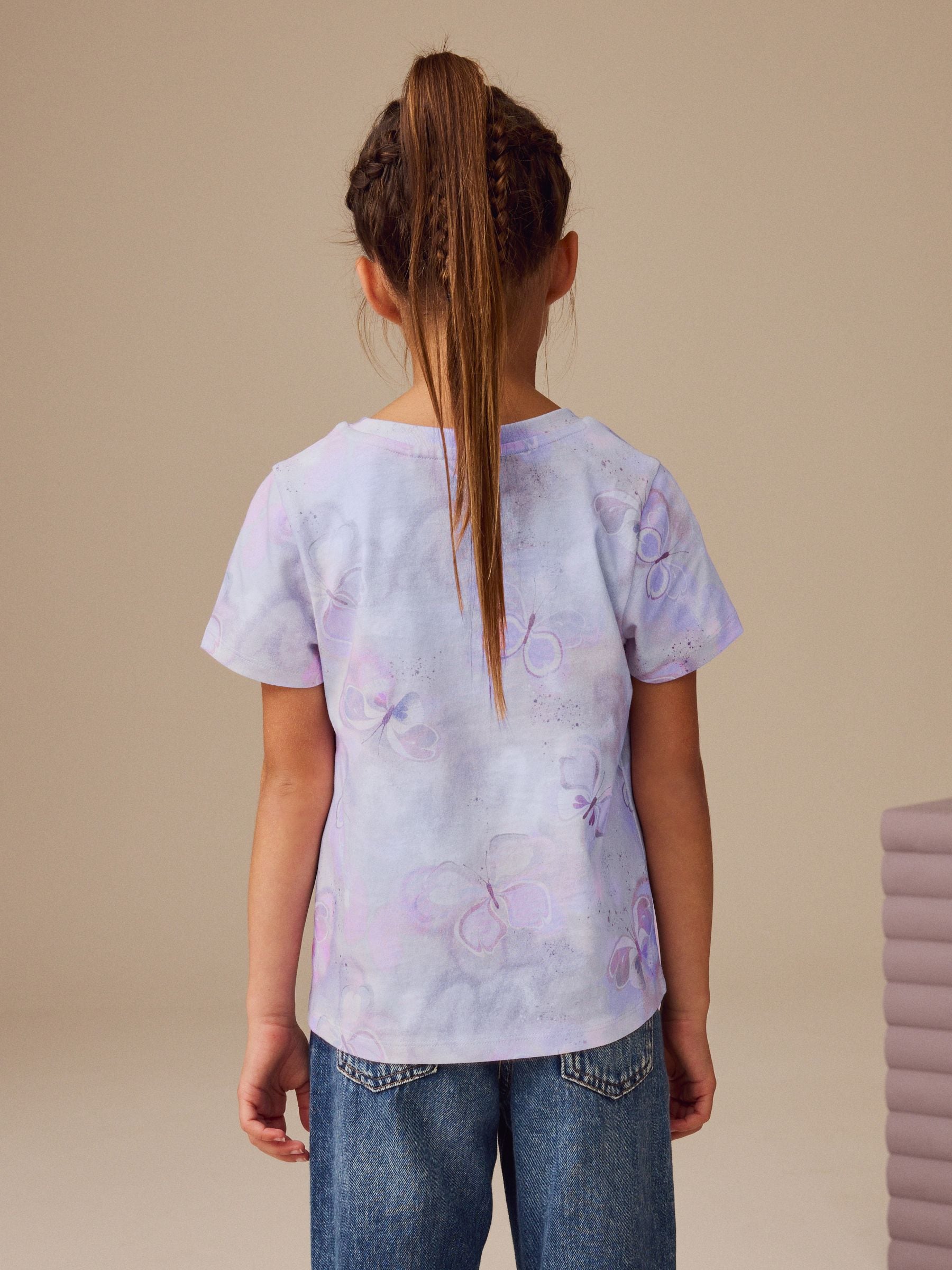 Lilac Purple Butterfly 100% Cotton T-Shirt (3-16yrs)