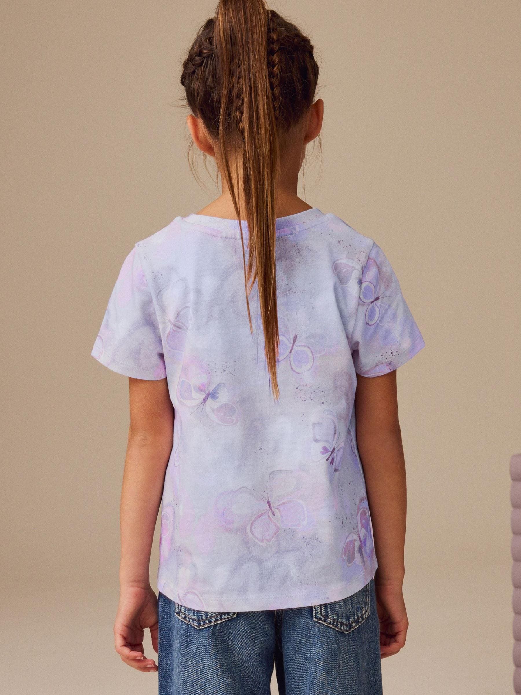 Lilac Purple Butterfly 100% Cotton T-Shirt (3-16yrs)