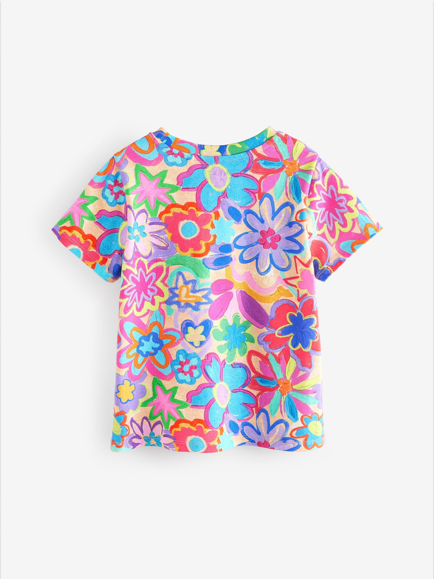 Multi Rainbow Floral Print 100% Cotton T-Shirt (3-16yrs)