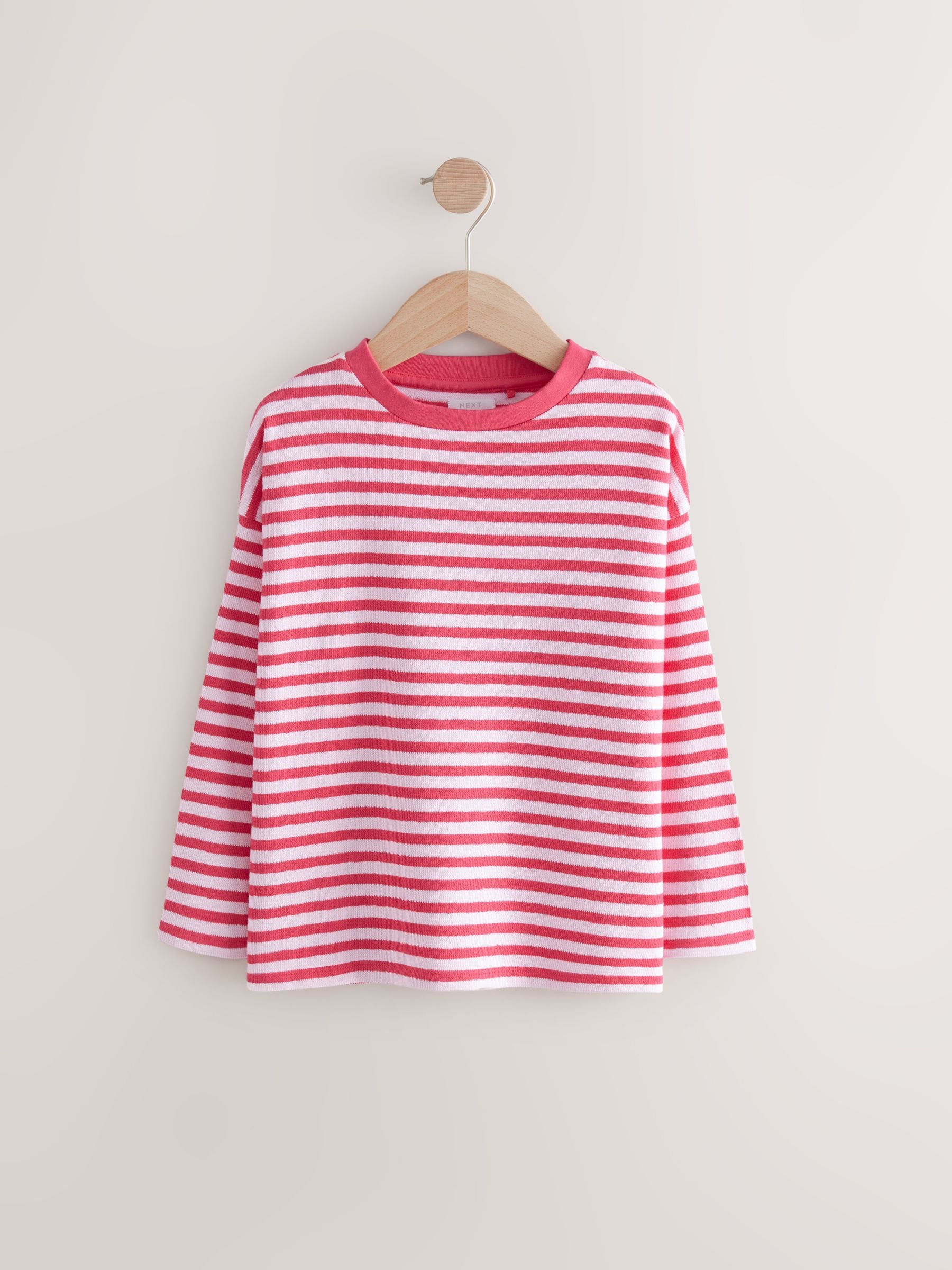 Red/Pink Oversized Long Sleeve Textured 100% Cotton T-Shirt (3-16yrs)