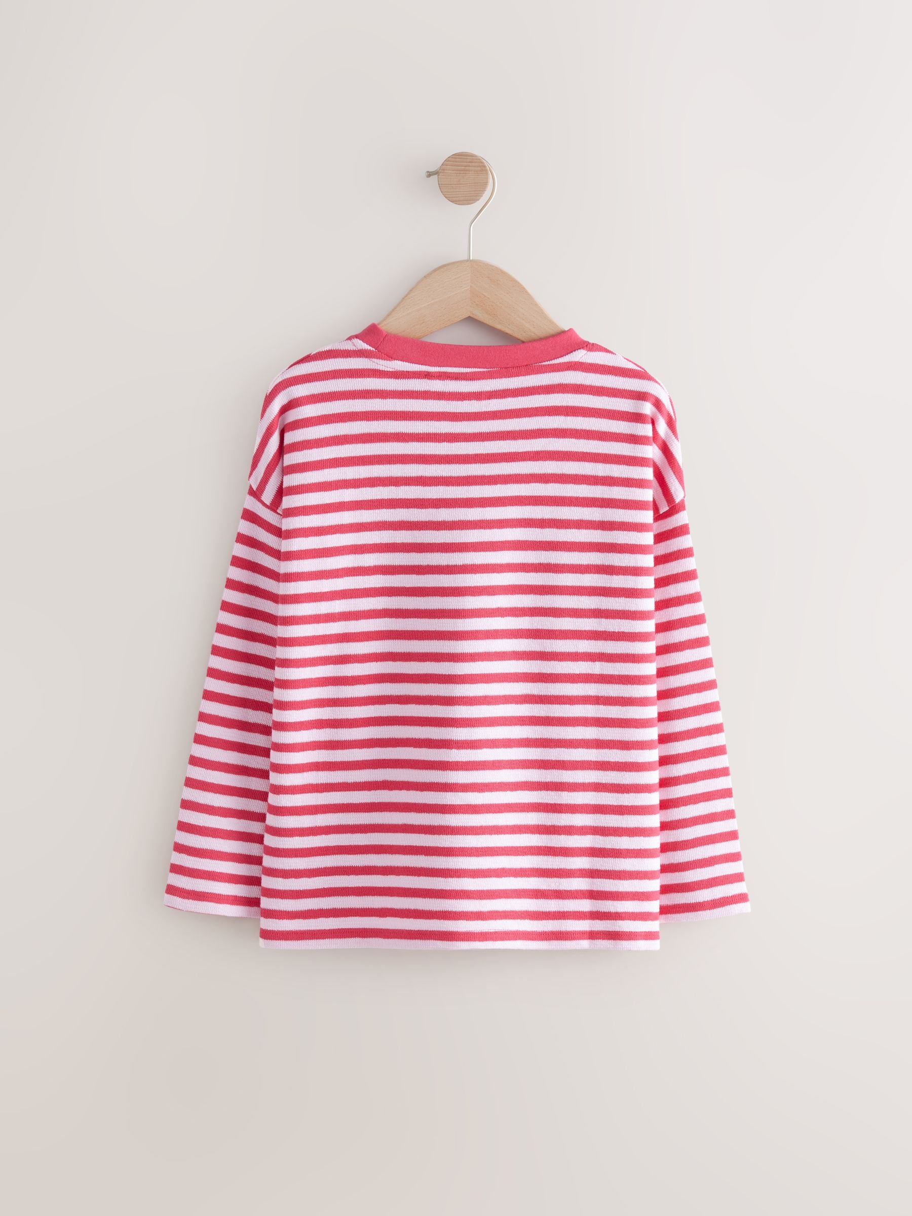 Red/Pink Oversized Long Sleeve Textured 100% Cotton T-Shirt (3-16yrs)