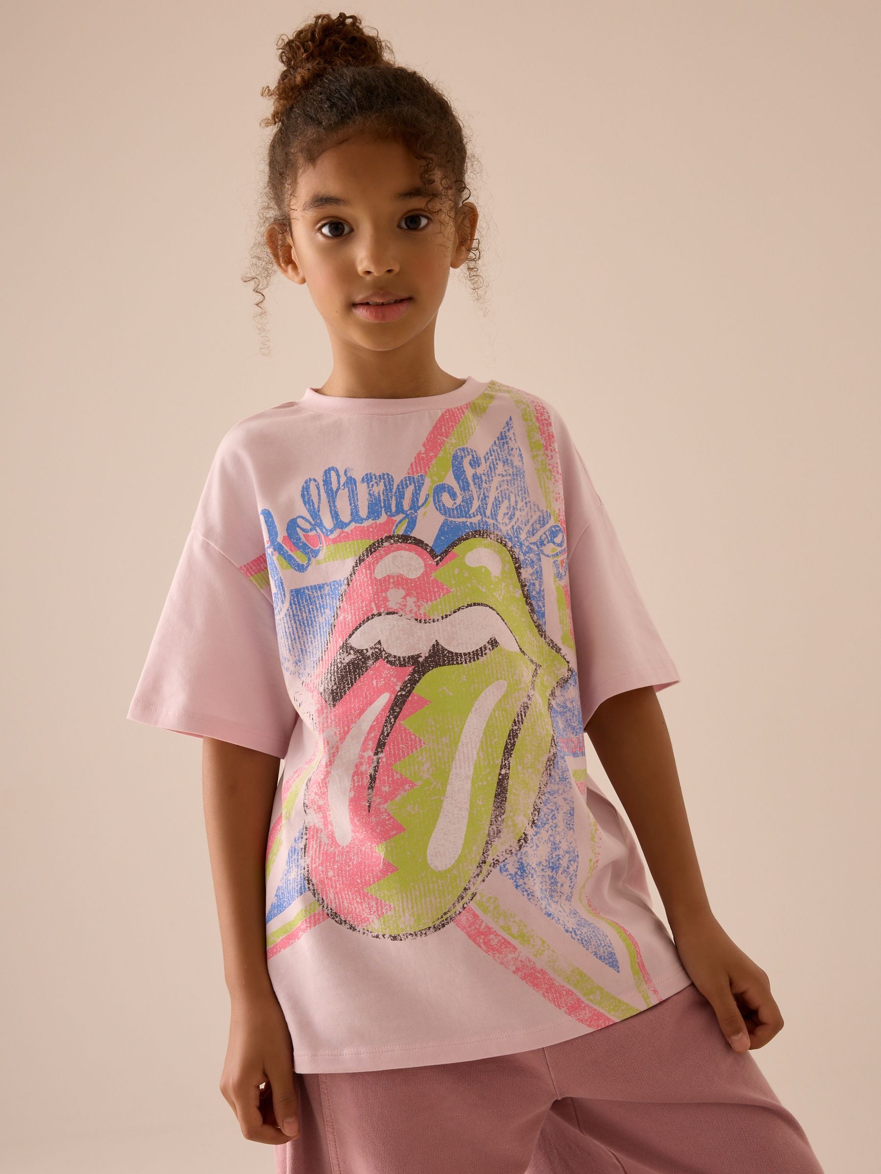 Pink Oversized Rolling Stones Band License 100% Cotton T-Shirt (3-16yrs)