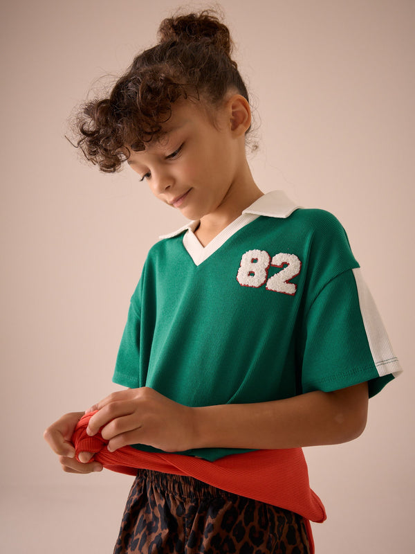 Green Boxy Varsity T-Shirt (3-16yrs)