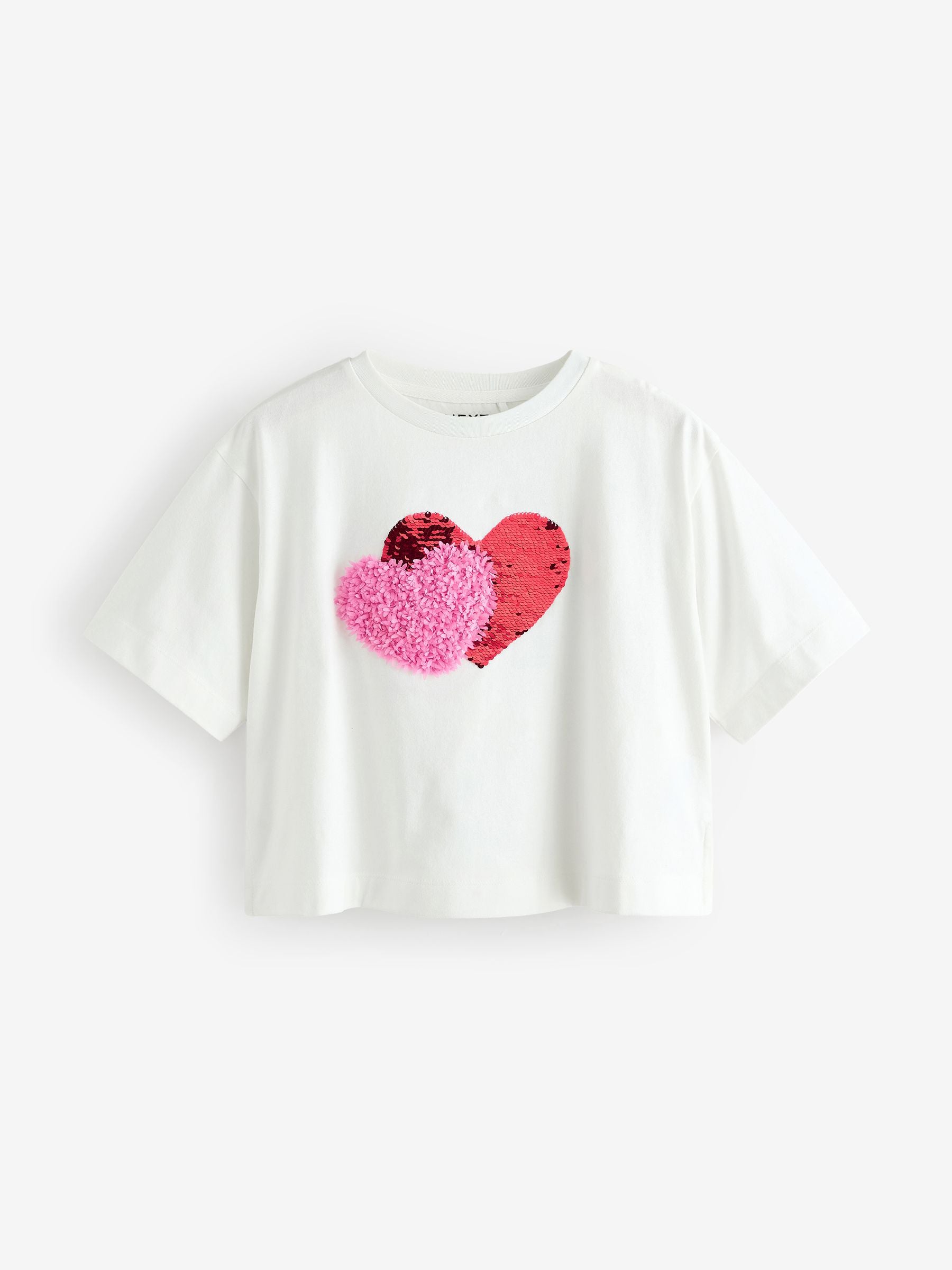 White Sequin Heart 100% Cotton T-Shirt (3-16yrs)