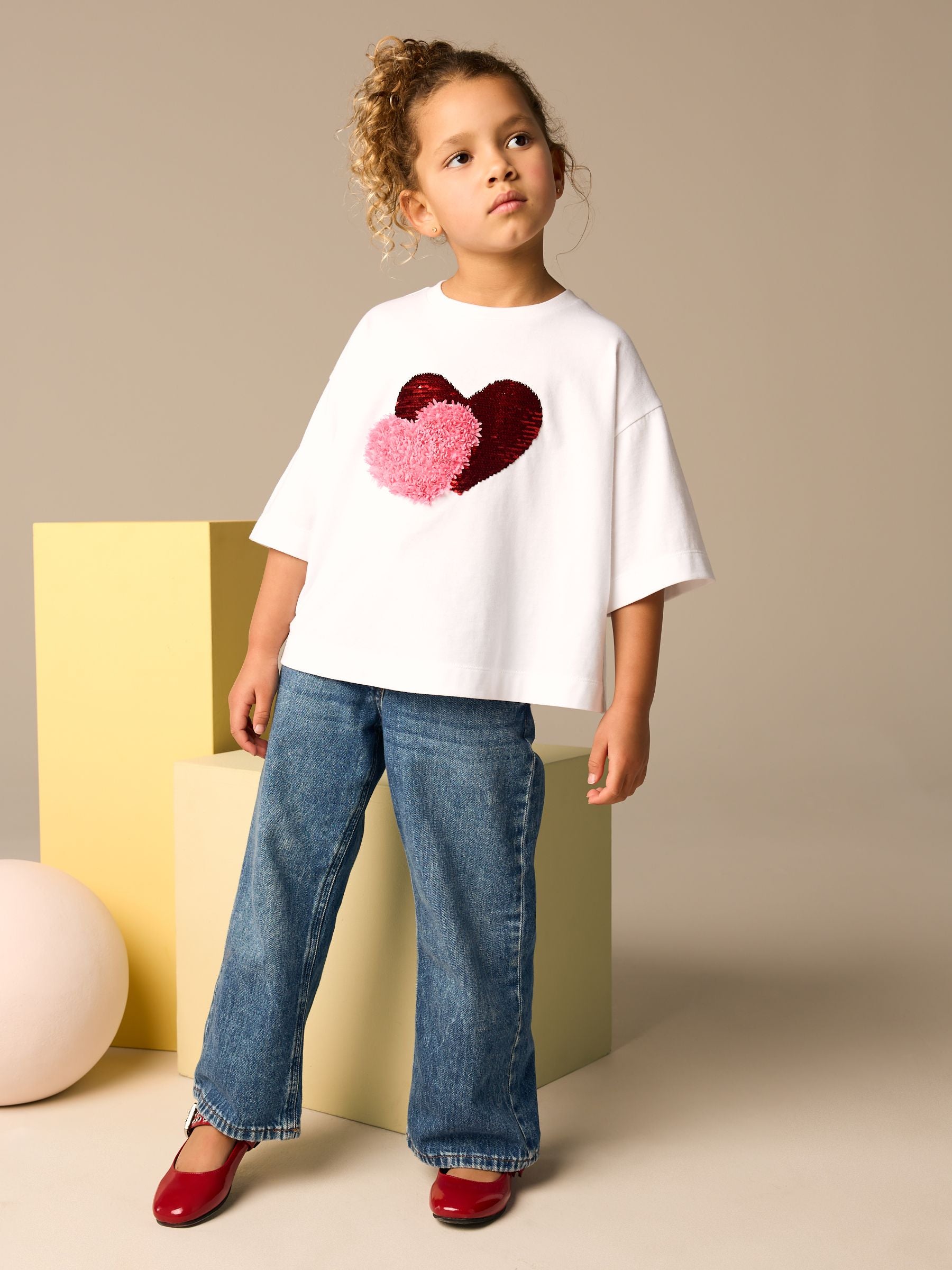 White Sequin Heart 100% Cotton T-Shirt (3-16yrs)