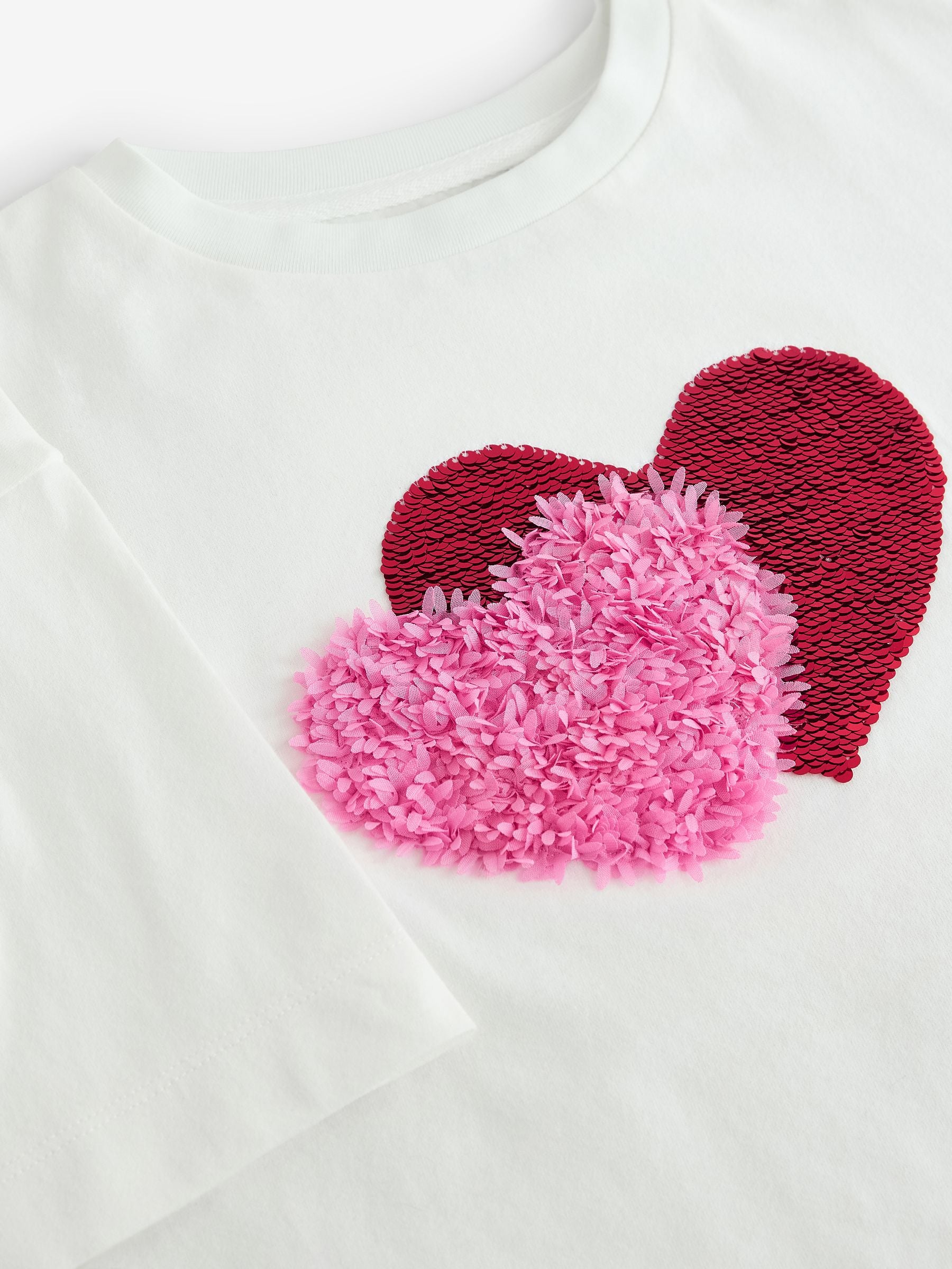 White Sequin Heart 100% Cotton T-Shirt (3-16yrs)