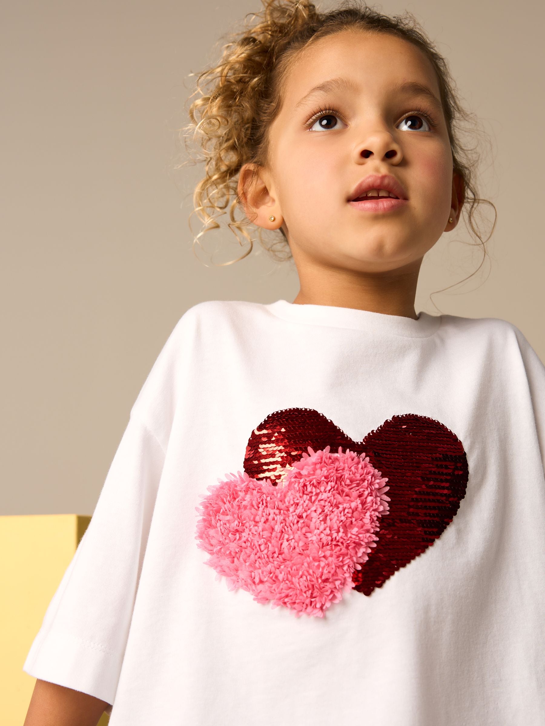 White Sequin Heart 100% Cotton T-Shirt (3-16yrs)