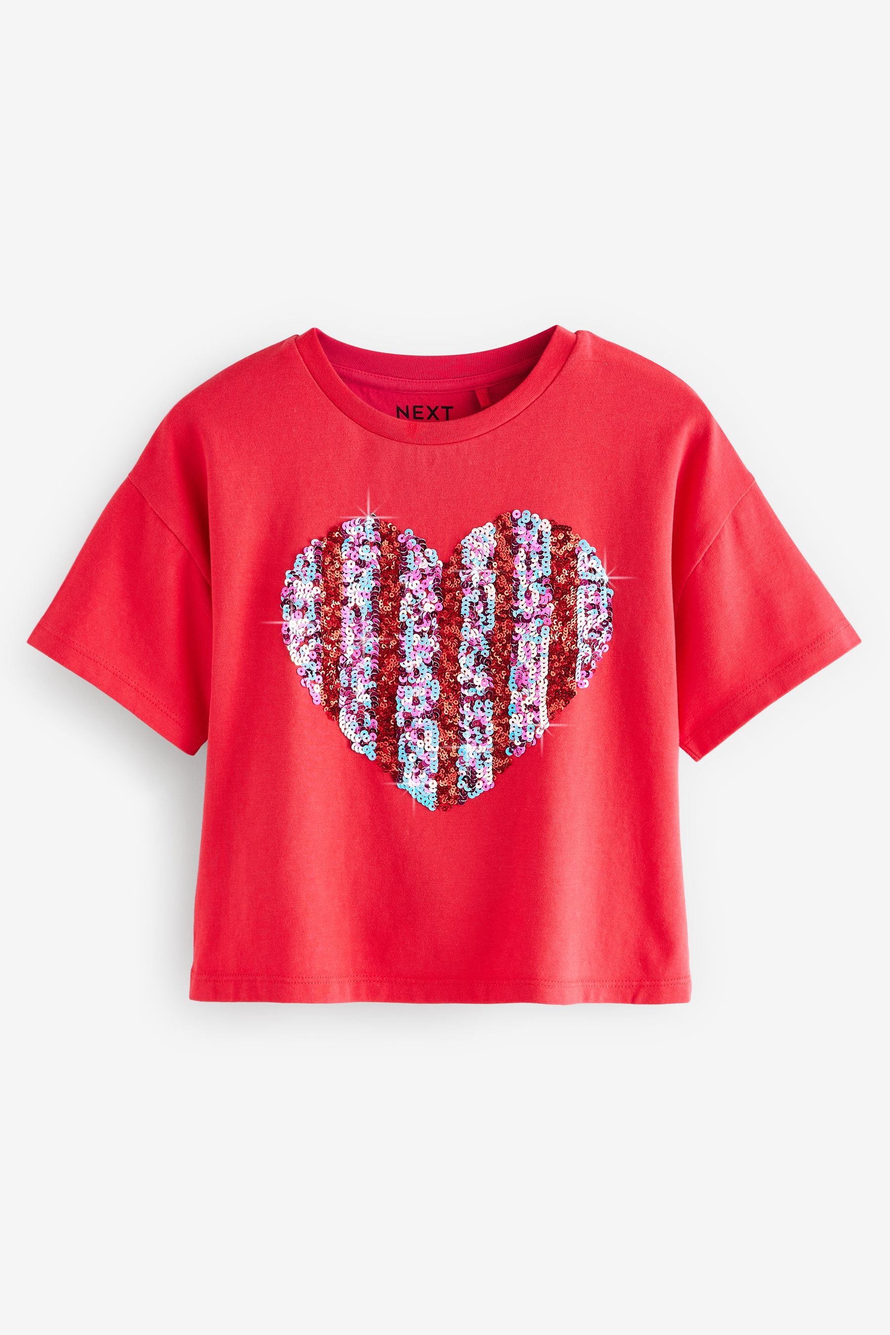 Red Sequin Heart 100% Cotton T-Shirt (3-16yrs)