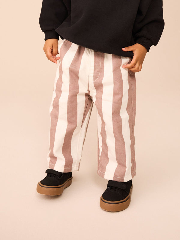 Neutral/Ecru Stripe 100% Cotton Pull On Wide Trousers (3mths-7yrs)