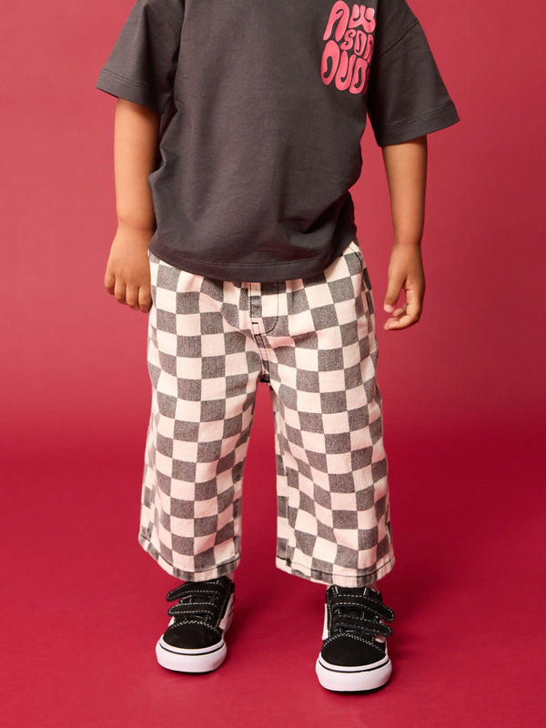 Black/White Checkerboard 100% Cotton Pull On Wide Trousers (3mths-7yrs)