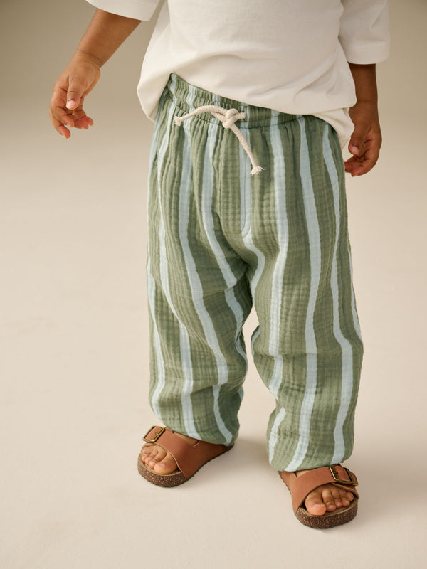 Sage Green Stripe Soft Textured 100% Cotton Trousers (3mths-7yrs)