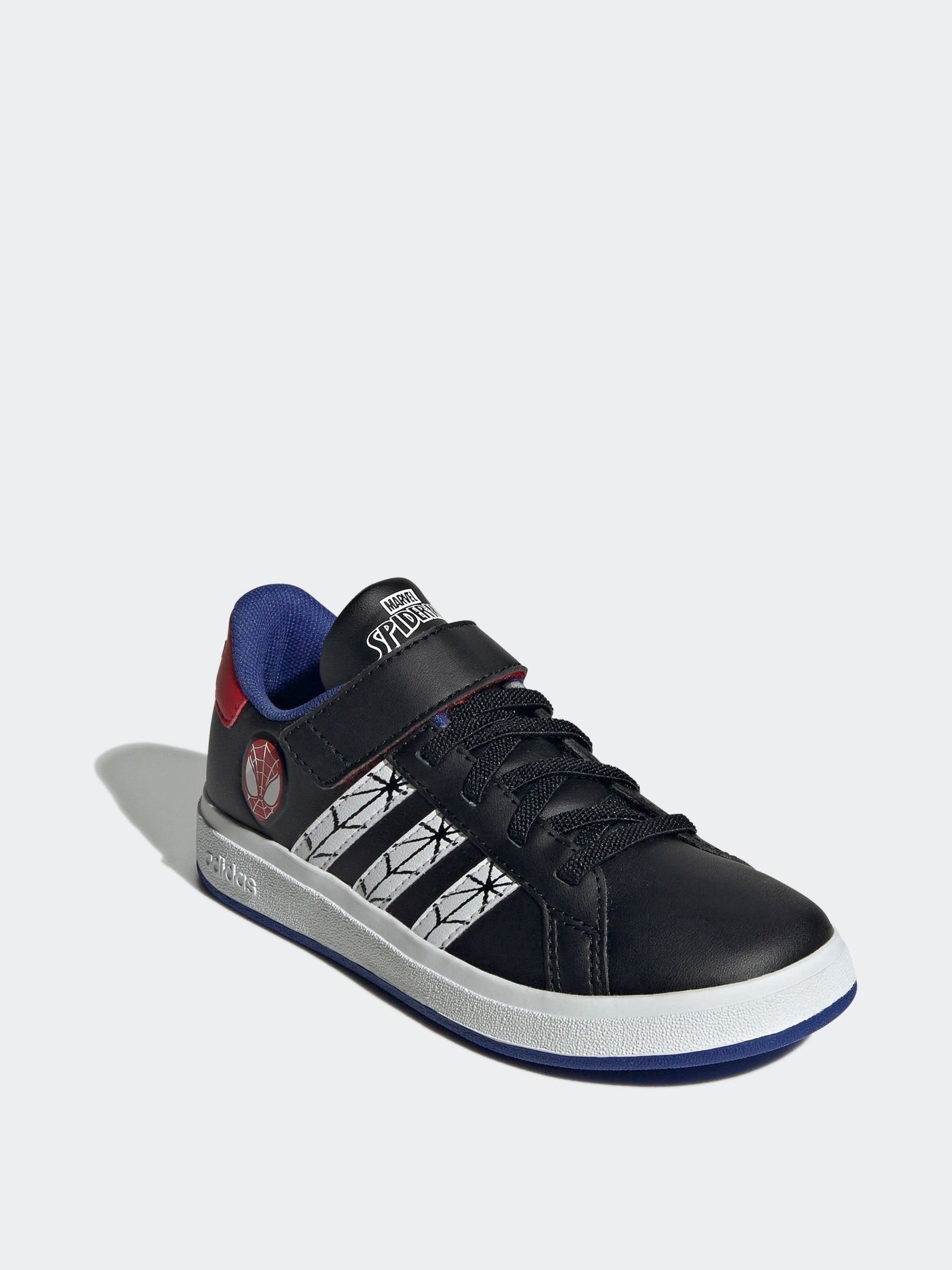 adidas Dark Black Marvel's Kids Spider-Man Grand Court Trainers