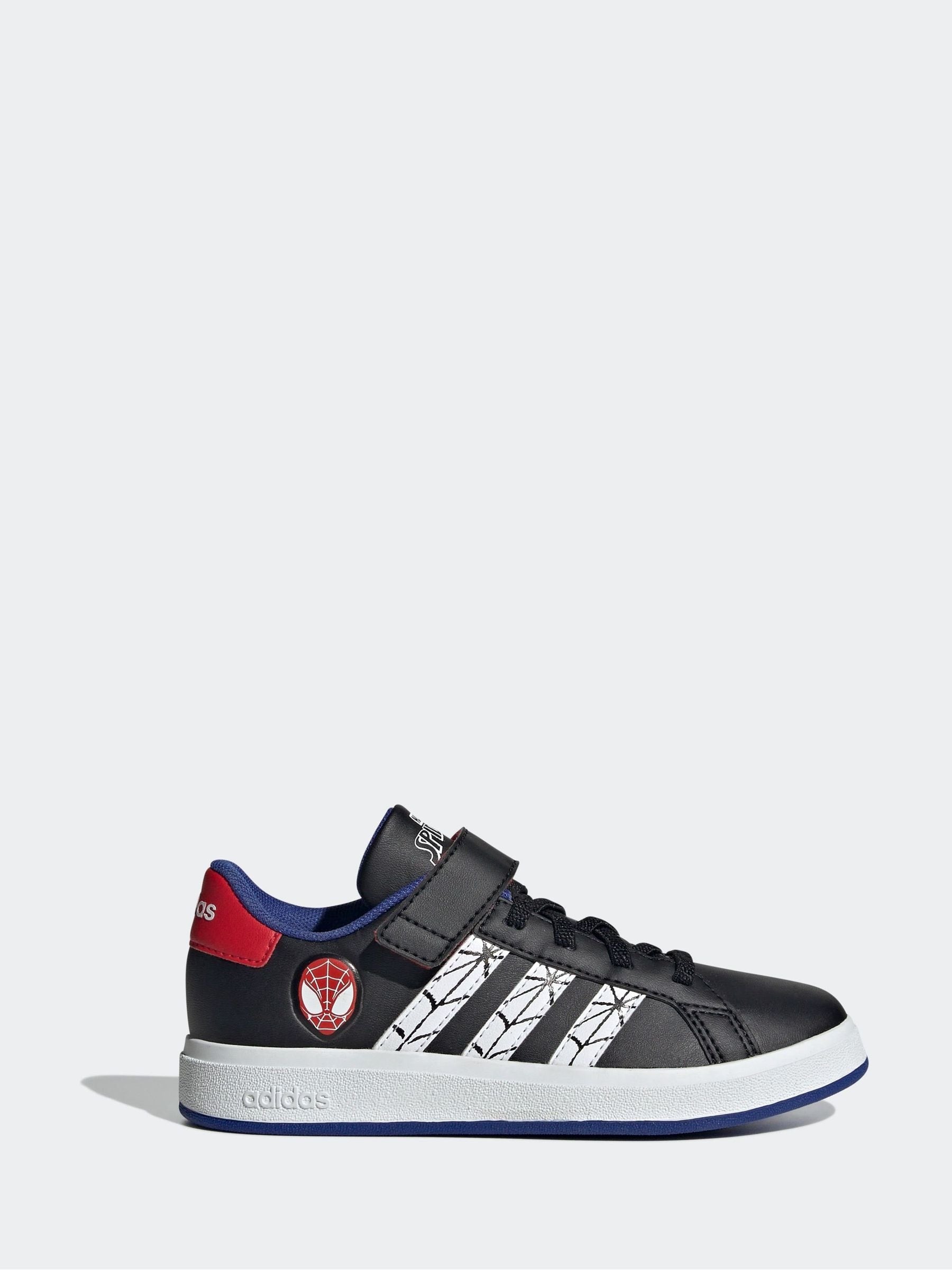 adidas Dark Black Marvel's Kids Spider-Man Grand Court Trainers