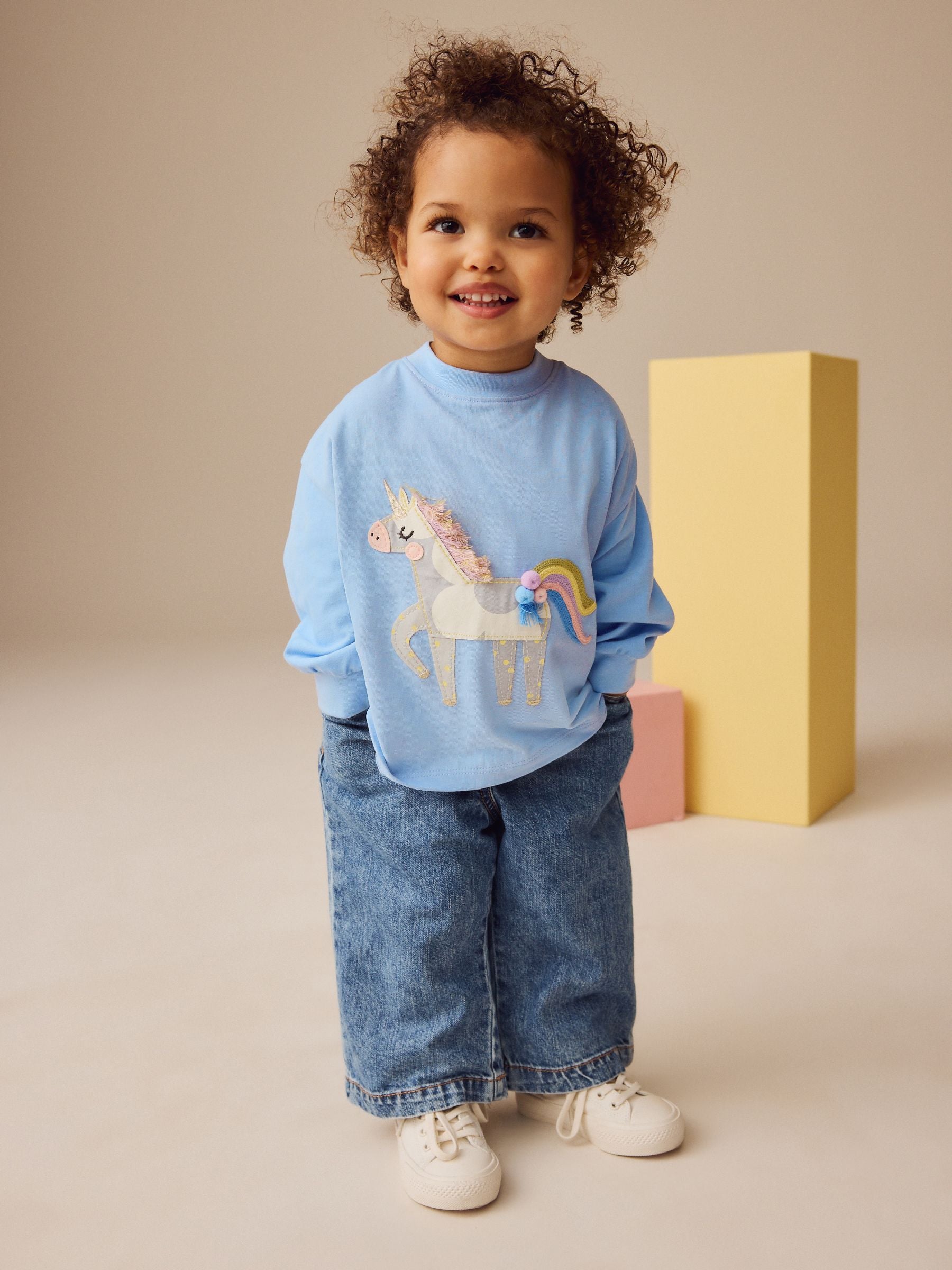 Blue Unicorn Long Sleeve 100% Cotton T-Shirt (3mths-7yrs)