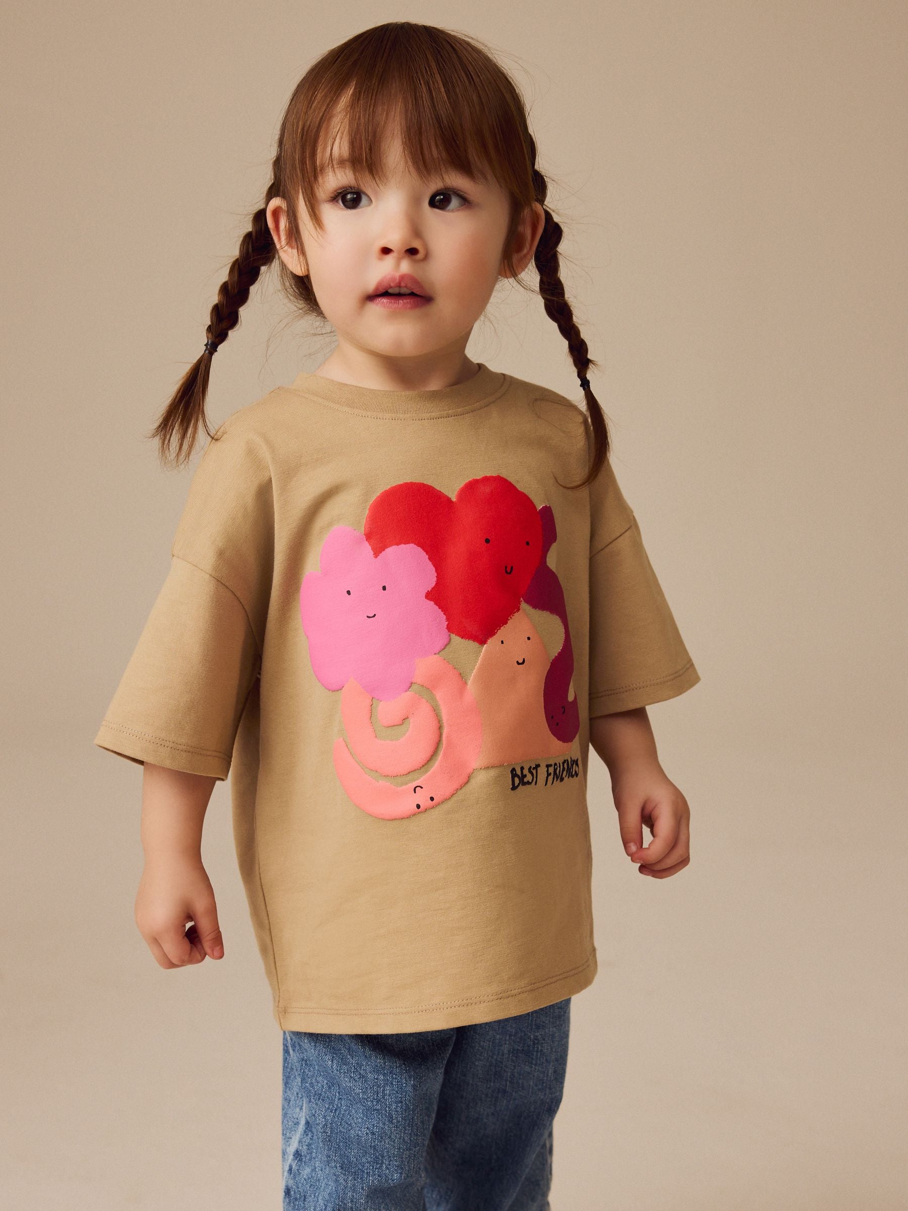 Neutral Heart Girls Short Sleeve 100% Cotton T-Shirt (3mths-7yrs)