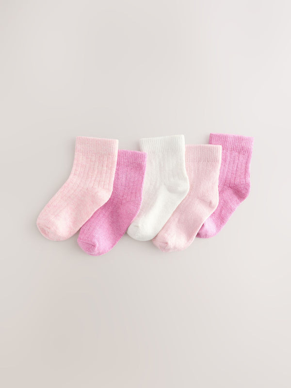 Pink Rib Baby Socks 5 Pack (0mths-2yrs)