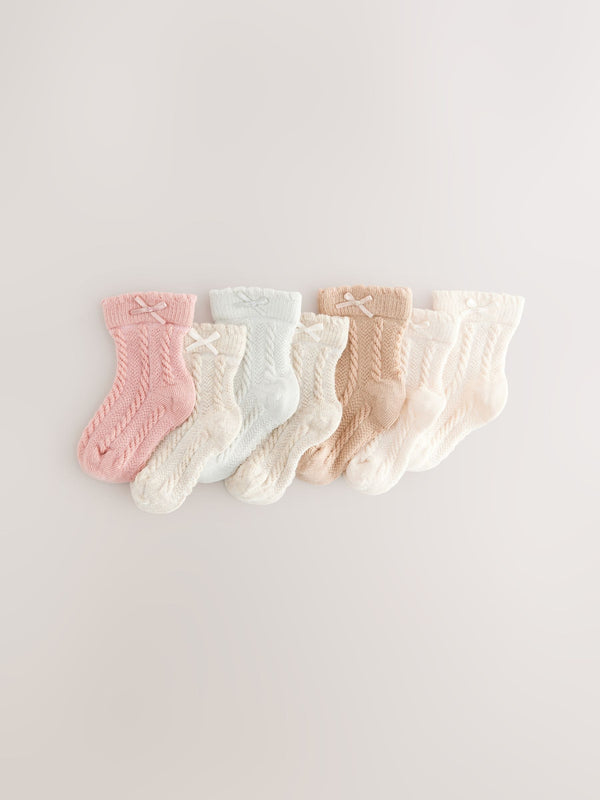 Pink Cosmetic Baby Cable Socks 7 Pack (0mths-2yrs)