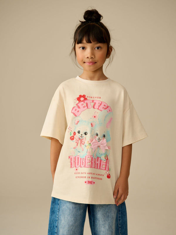 Cream 100% Cotton Oversized Graphic T-Shirt (3-16yrs)