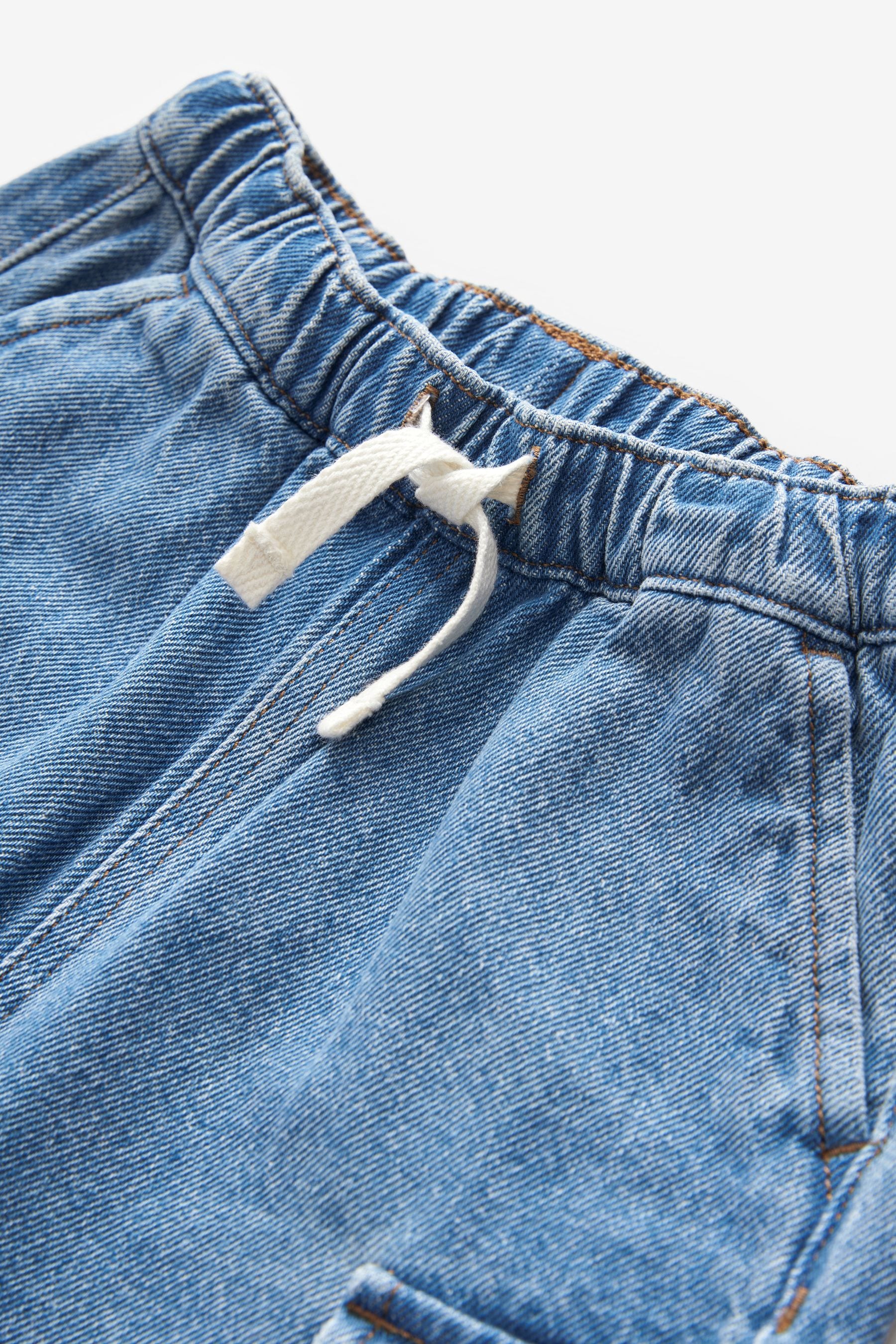 Mid Blue Denim Wide Leg Pull On Cargo 100% Cotton Jeans (3mths-7yrs)