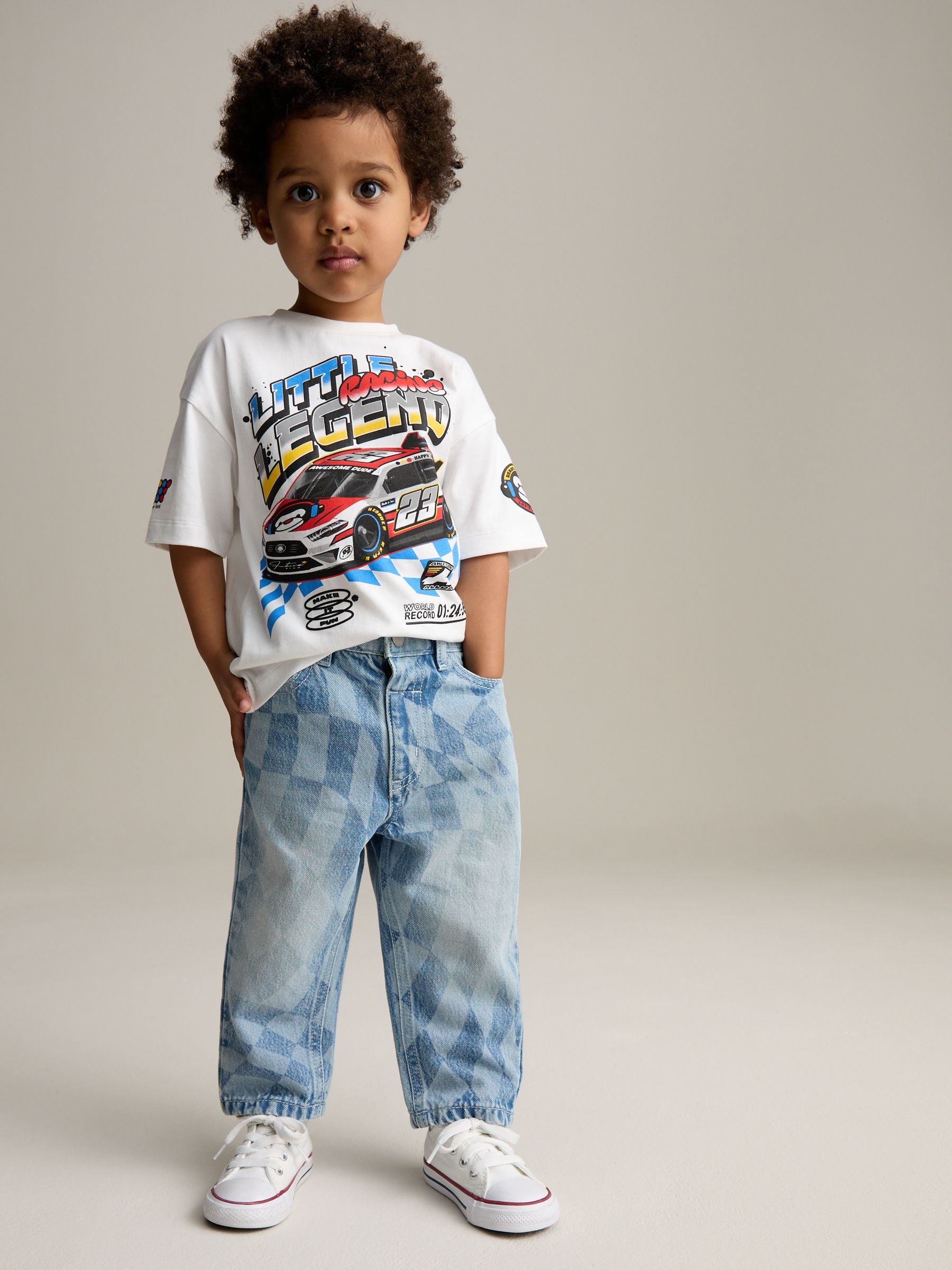 Light Blue Denim Checkerboard 100% Cotton Jeans (3mths-7yrs)