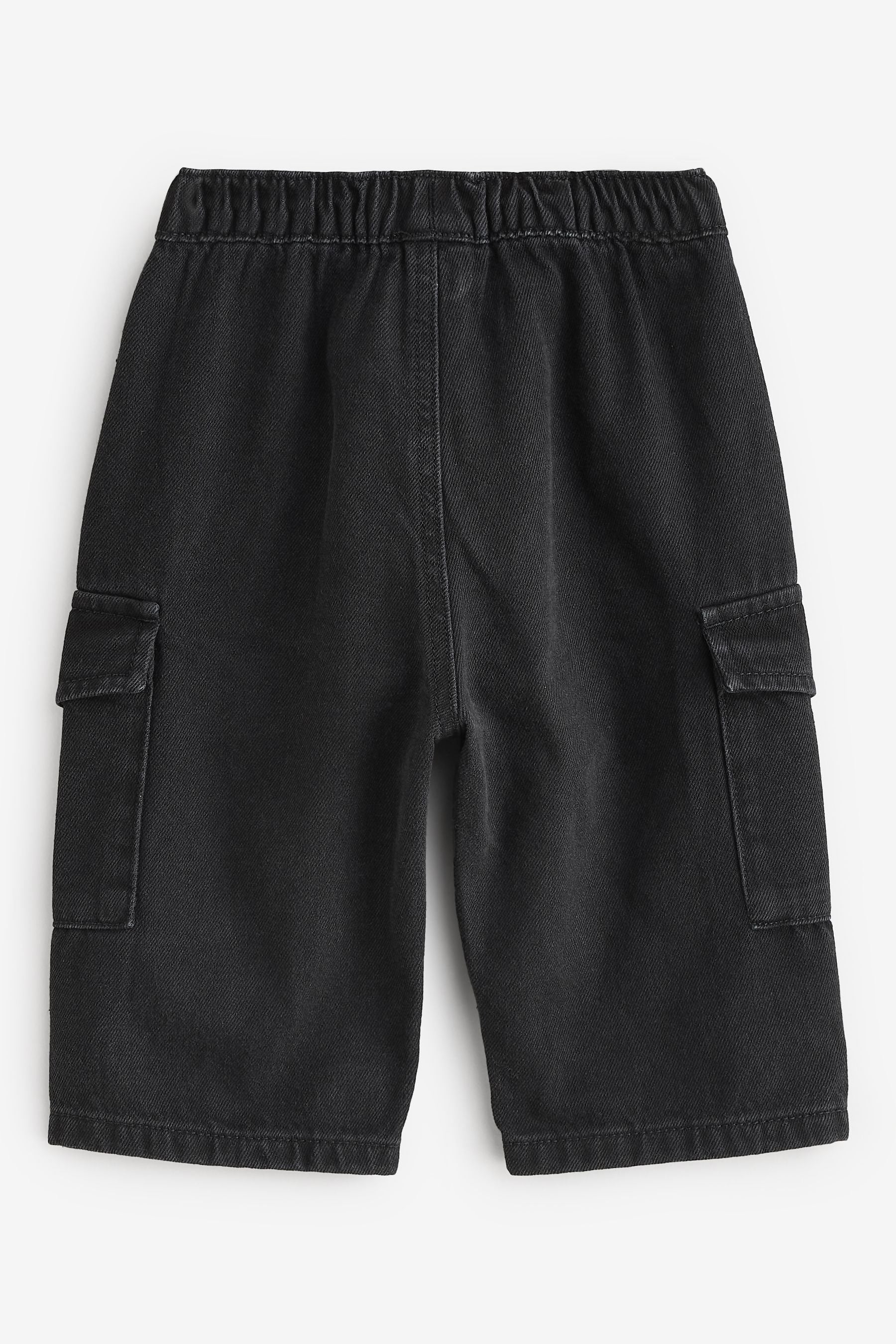 Black Denim Wide Leg Pull On Cargo 100% Cotton Jeans (3mths-7yrs)