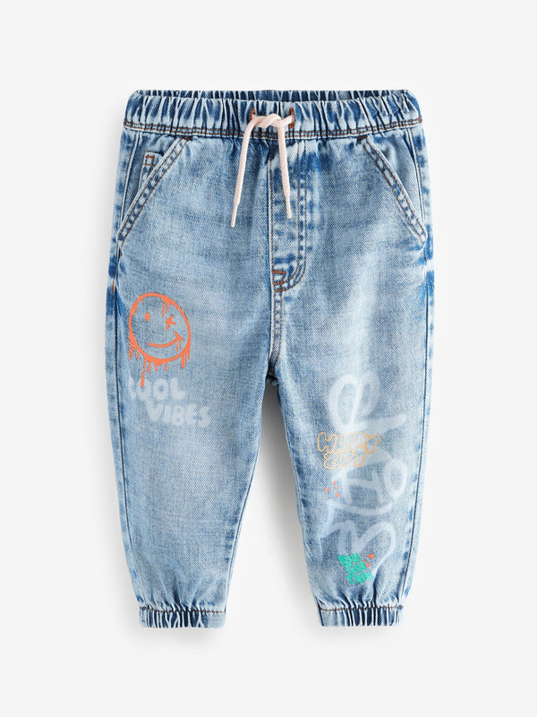 Light Blue 100% Cotton Graffiti Print Jeans (3mths-7yrs)