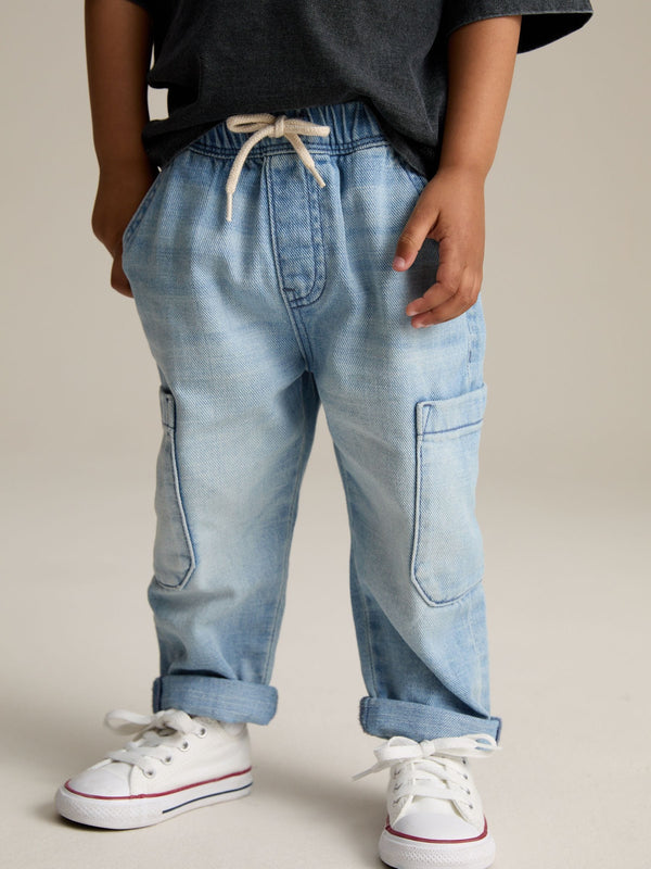 Light Blue Denim 100% Cotton Cargo Jeans (3mths-7yrs)