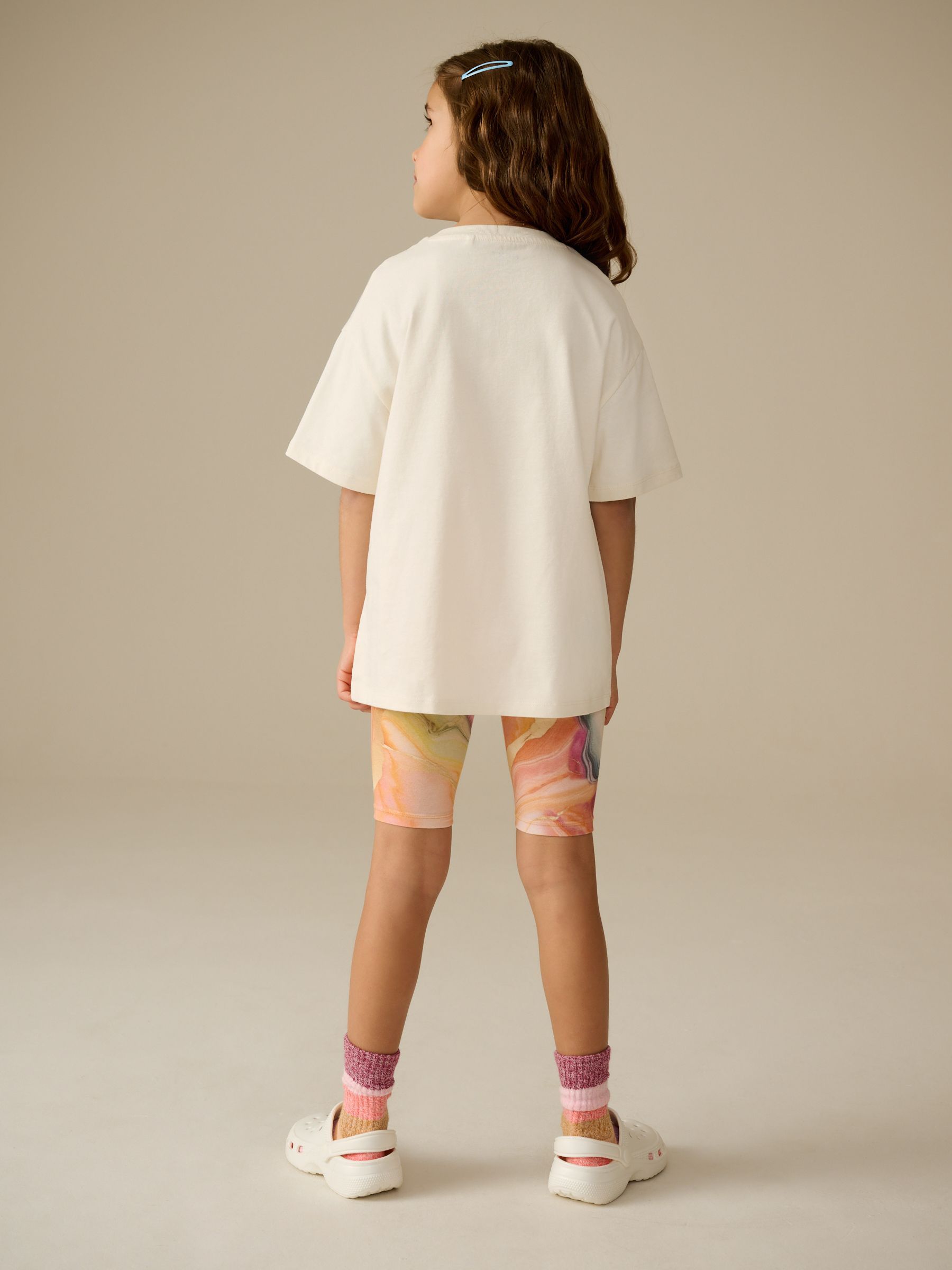 Ecru Butterfly Oversized T-Shirt and Cycle Shorts Set (3-16yrs)