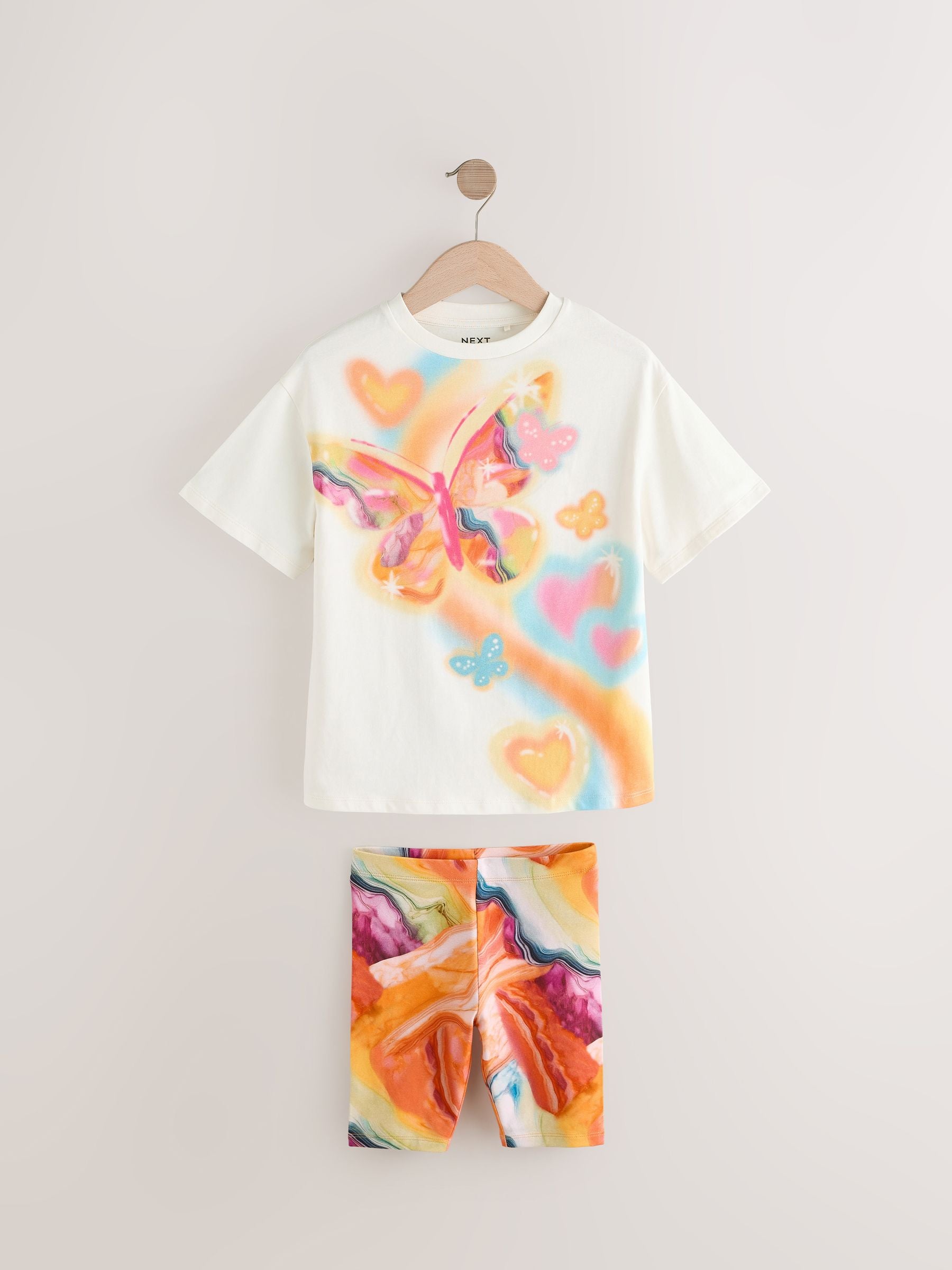 Ecru Butterfly Oversized T-Shirt and Cycle Shorts Set (3-16yrs)