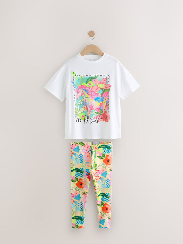 White Sequin Unicorn Oversized T-Shirt and Leggings Set (3-16yrs)