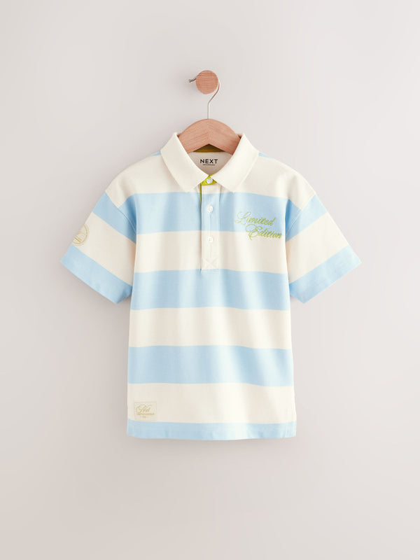 Blue/ Ecru Stripe Relaxed Fit Short Sleeve Polo Shirt (3-16yrs)