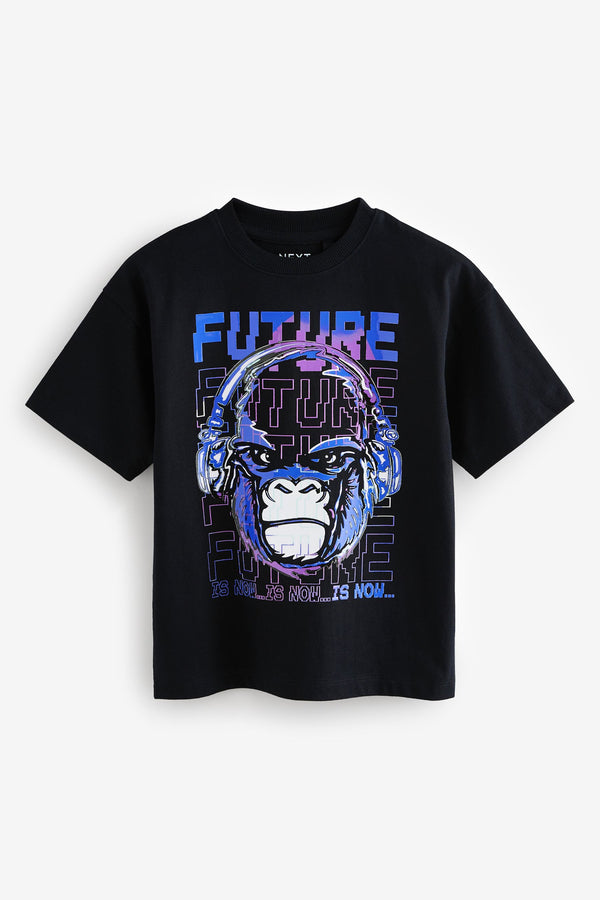 Black Gorilla 100% Cotton Relaxed Fit Short Sleeve Graphic T-Shirt (3-16yrs)