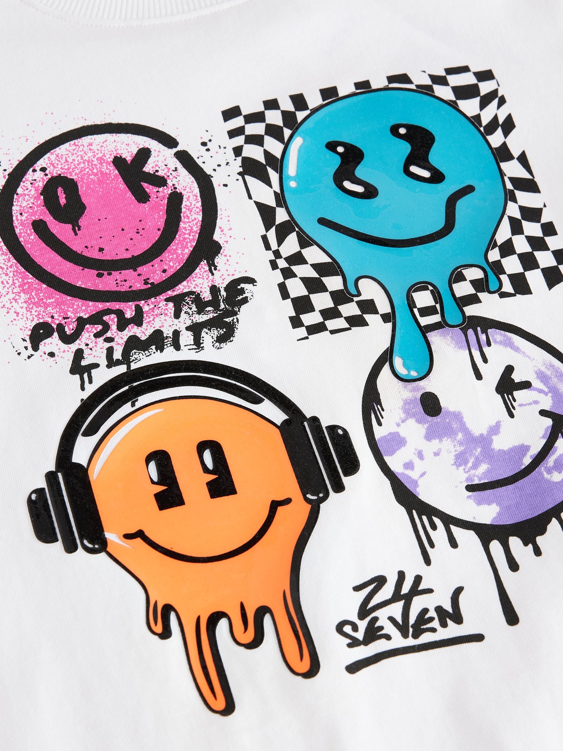 White Happy Face Short Sleeves Graphic 100% Cotton T-Shirt (3-16yrs)