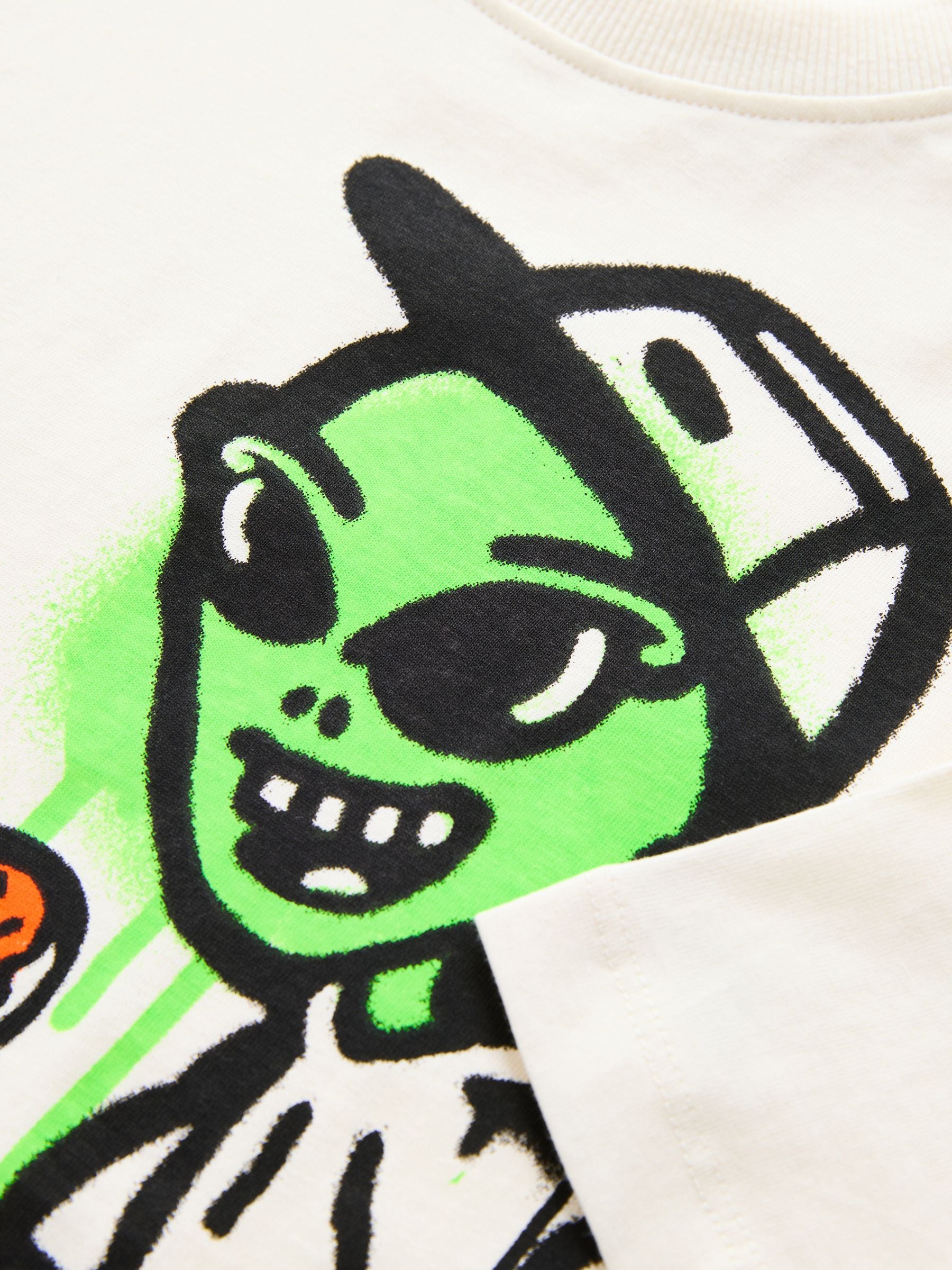 Ecru Cream Graffiti Alien 100% Cotton Relaxed Fit Short Sleeve Graphic T-Shirt (3-16yrs)