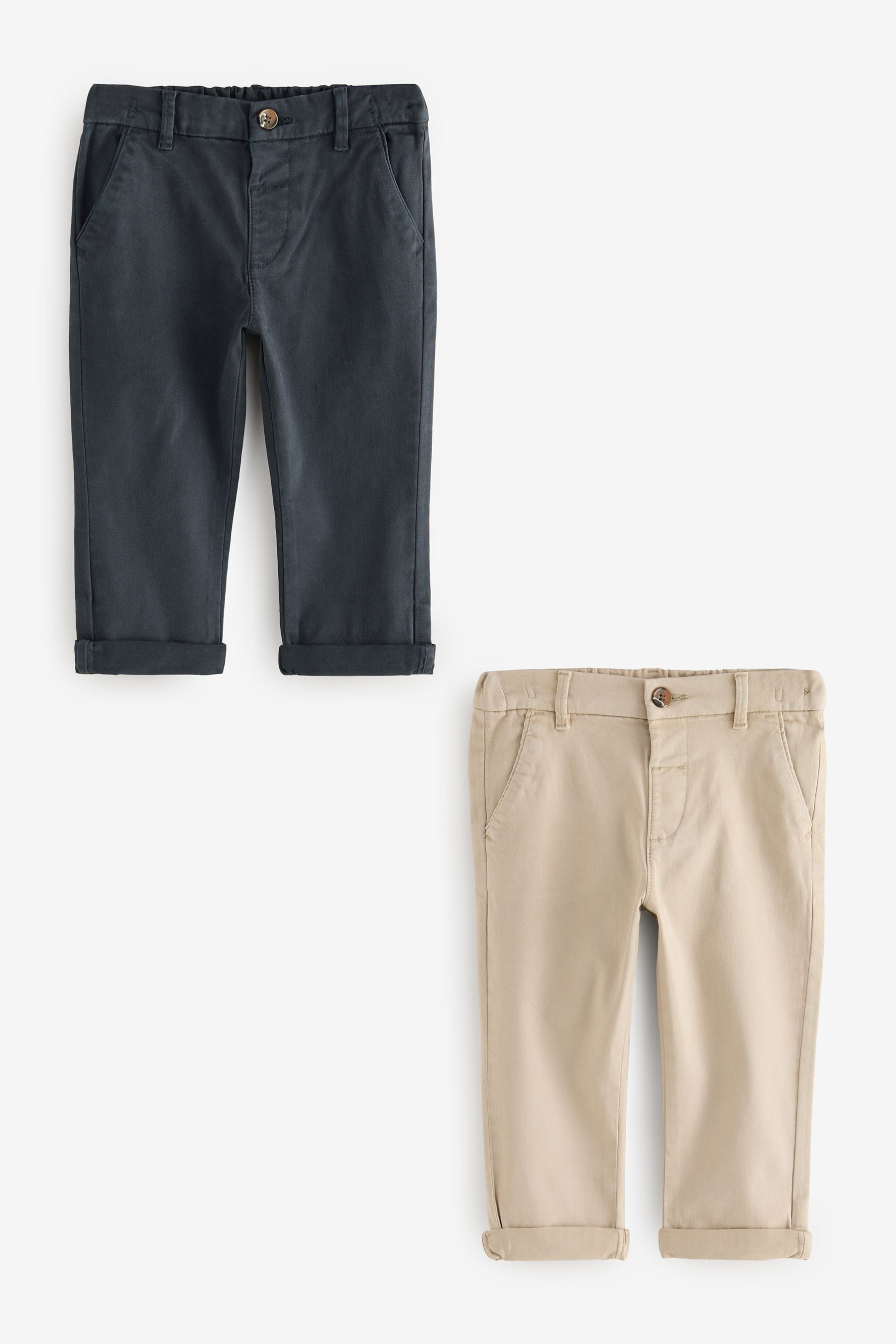 Navy/Stone Stretch Chino Trousers 2 Pack (3mths-7yrs)