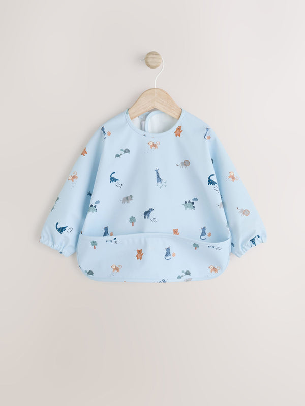 Blue Dino Jungle Baby Weaning And Feeding Sleeved Bib