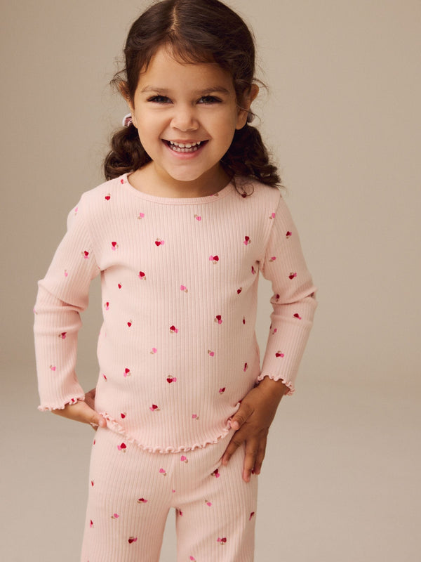 Pink Cherry Hearts Rib Long Sleeve T-Shirt (3mths-7yrs)