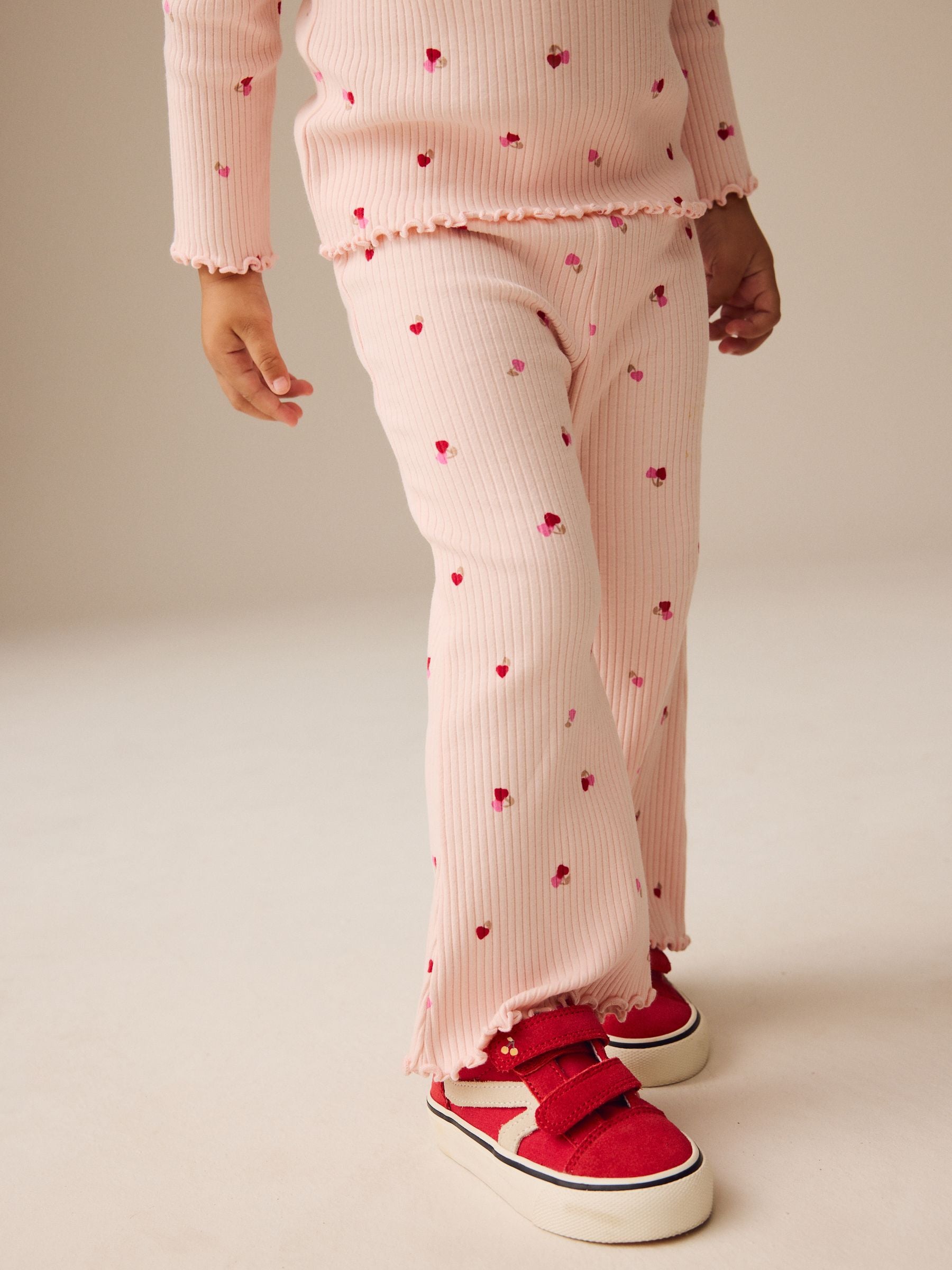 Pink Cherry Hearts Rib Long Sleeve T-Shirt (3mths-7yrs)