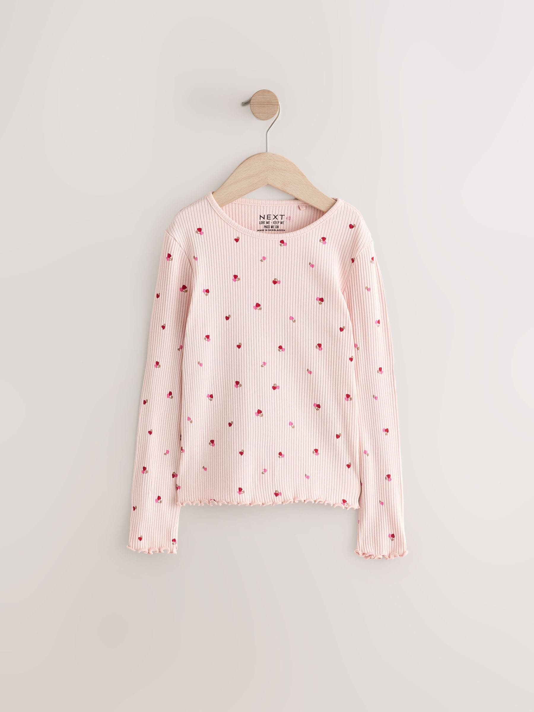 Pink Cherry Hearts Rib Long Sleeve T-Shirt (3mths-7yrs)